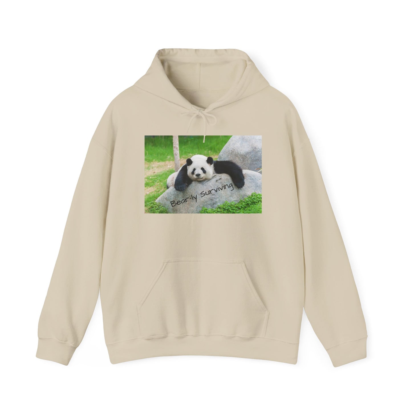 Funny Panda Hoodie | Bear-ly Surviving Sweatshirt | Lazy Mood Cozy Hoodie | Mental Health Humor Gift | Unisex Loungewear | Panda Lover