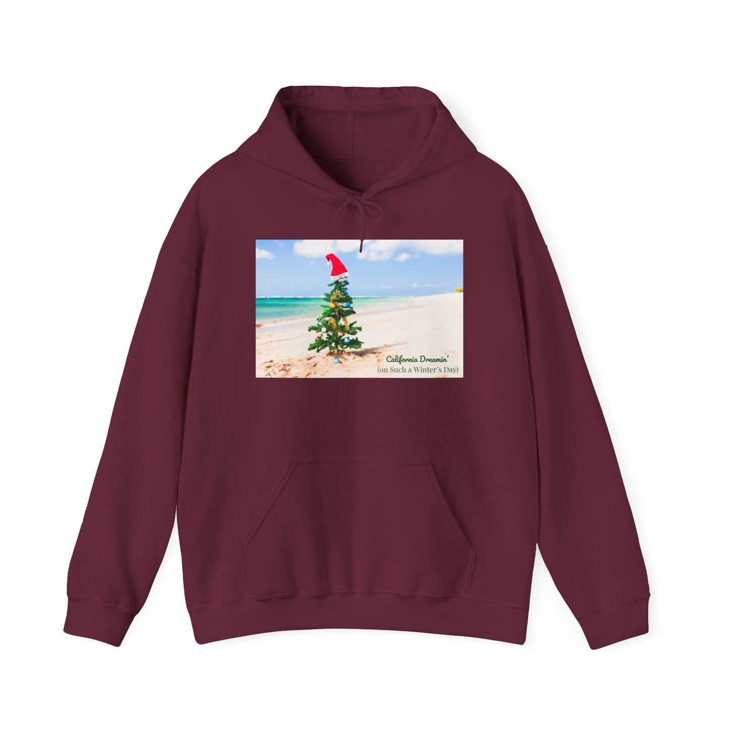 California Dreamin (on Such a Winter's Day) Hoodie - Featuring Santa Tree on the Beach