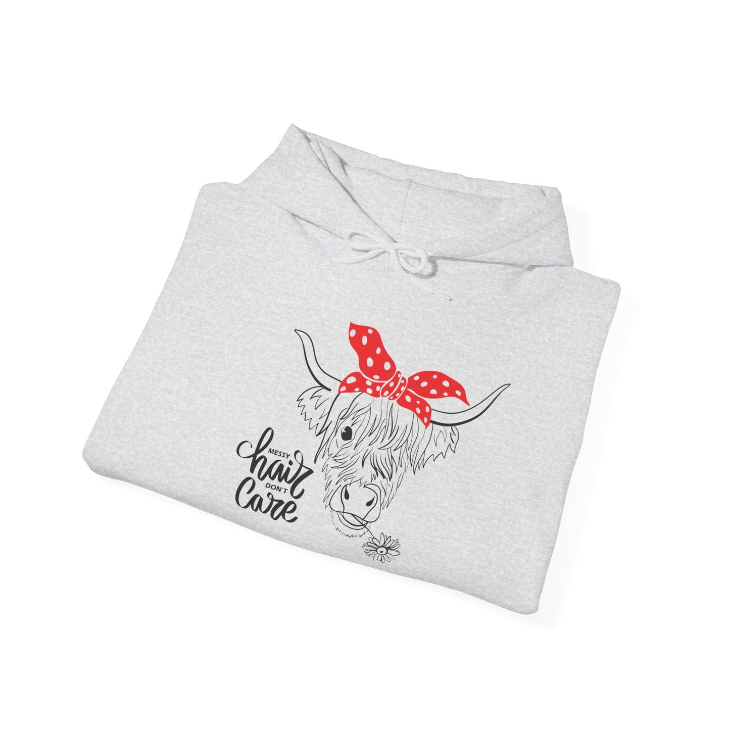 Sassy Highland Cow - Messy Hair, Don't Care Hoodie | Farmhouse Sweatshirt, Cozy Unisex Hooded Sweatshirt