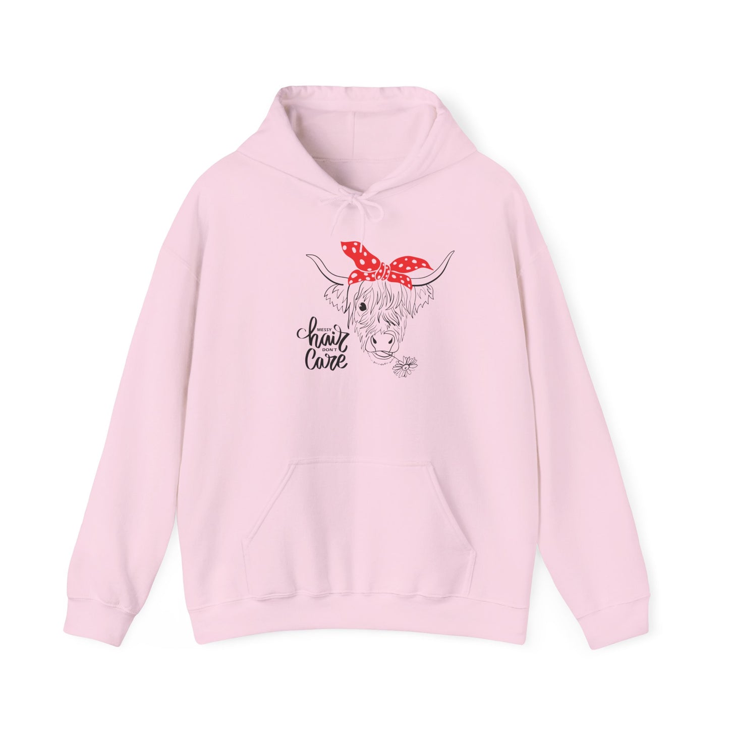 Sassy Highland Cow - Messy Hair, Don't Care Hoodie | Farmhouse Sweatshirt, Cozy Unisex Hooded Sweatshirt