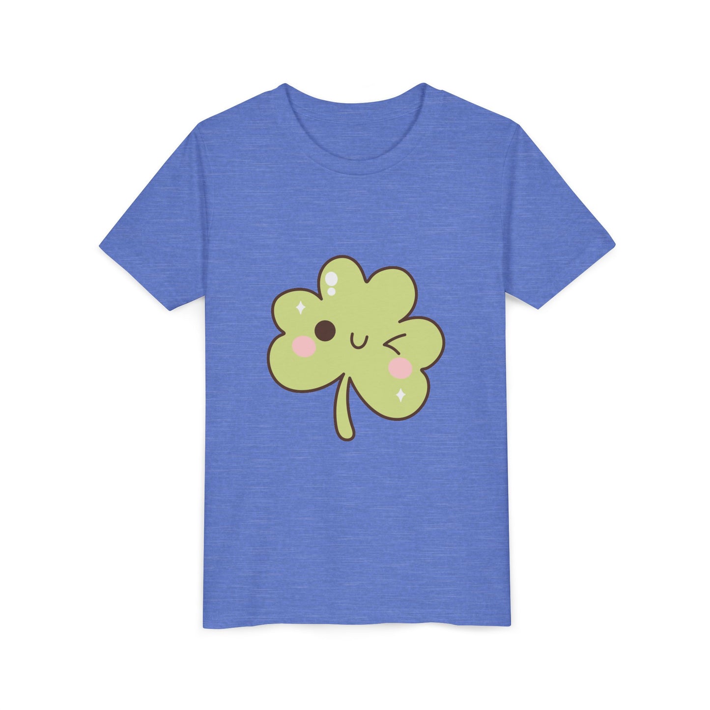 Kawaii Smiling Shamrock Youth Tee | Cute Clover St. Patrick's Day Shirt