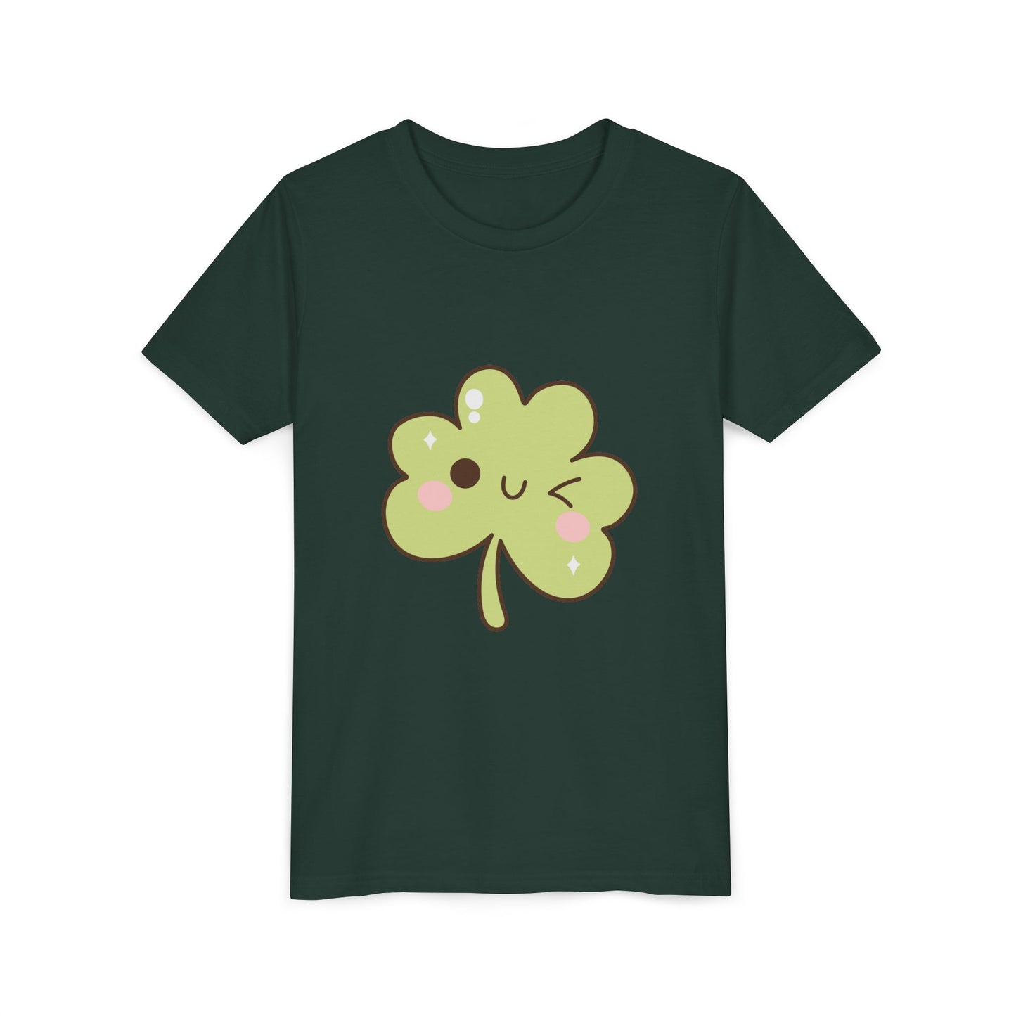Kawaii Smiling Shamrock Youth Tee | Cute Clover St. Patrick's Day Shirt