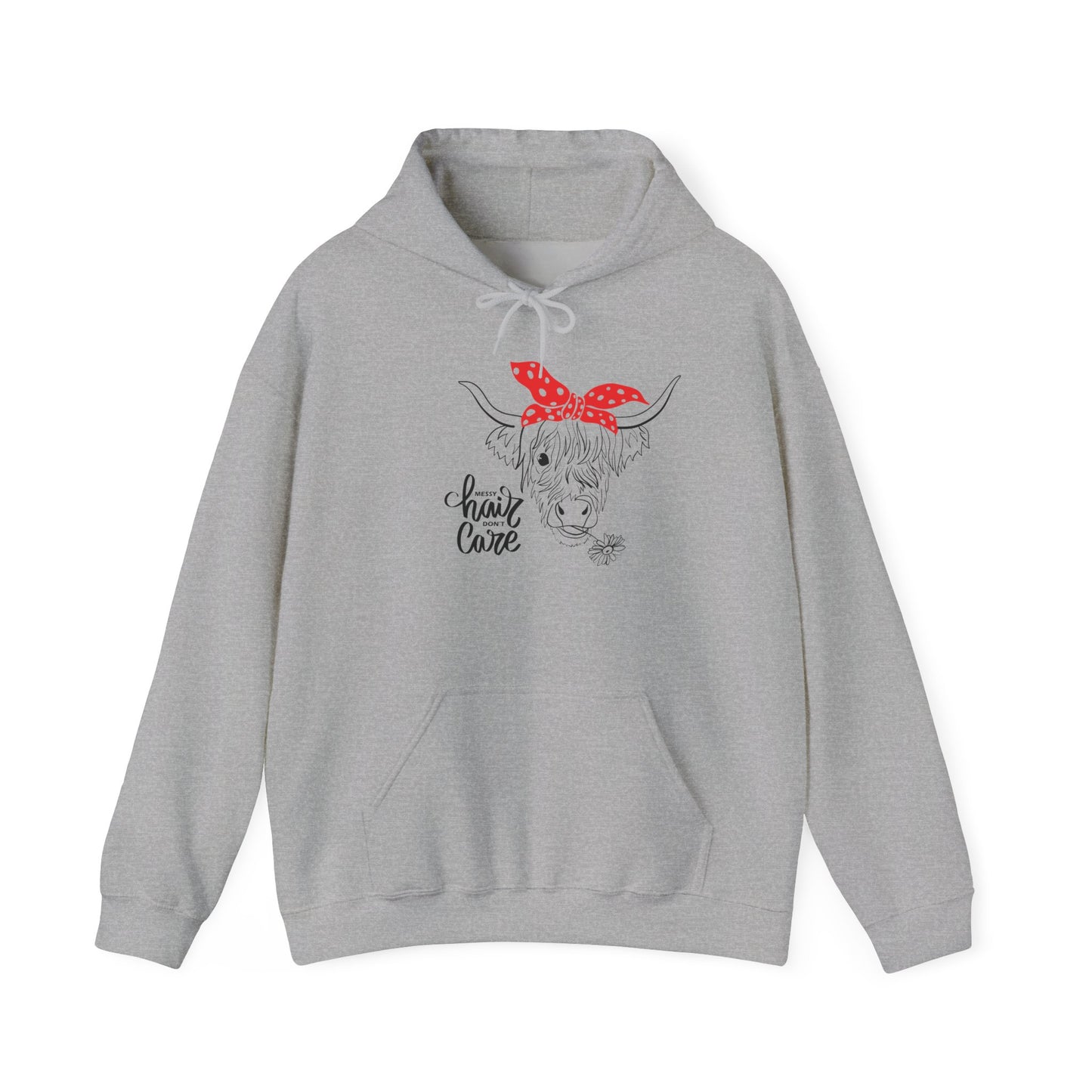 Sassy Highland Cow - Messy Hair, Don't Care Hoodie | Farmhouse Sweatshirt, Cozy Unisex Hooded Sweatshirt