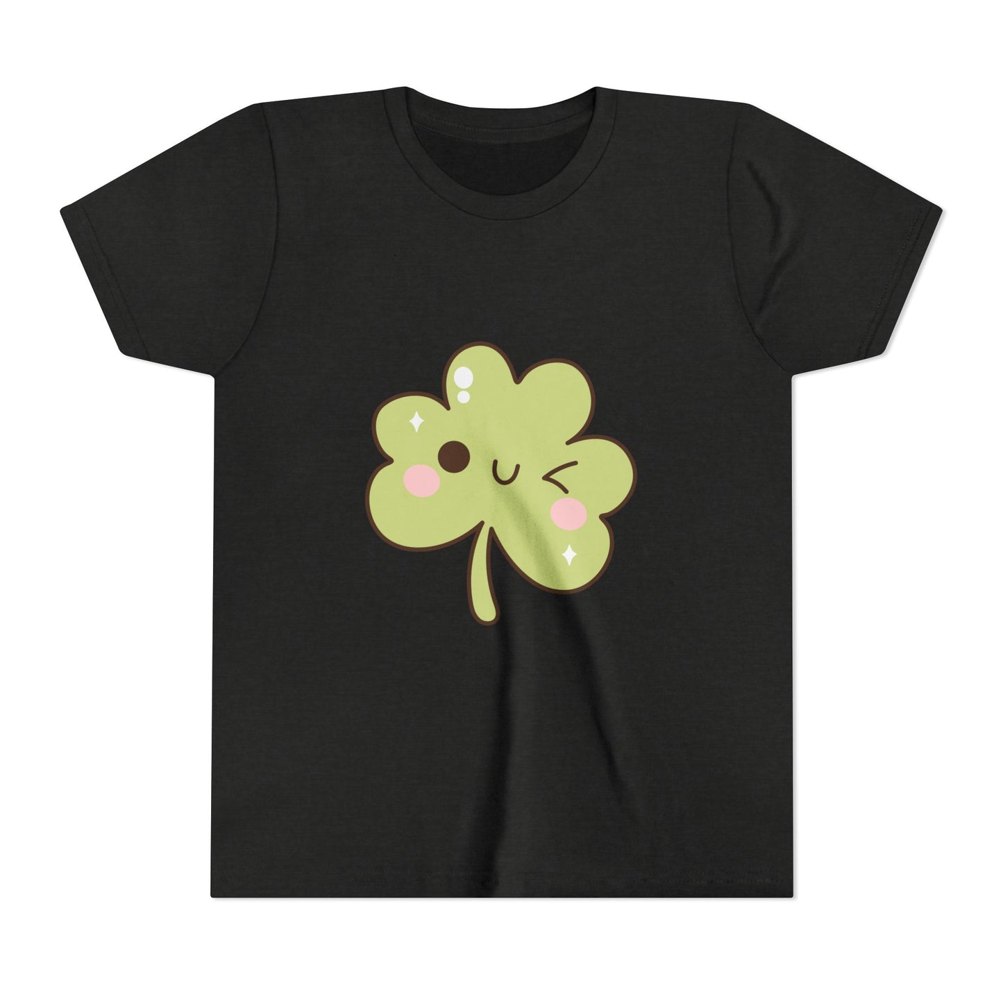 Kawaii Smiling Shamrock Youth Tee | Cute Clover St. Patrick's Day Shirt