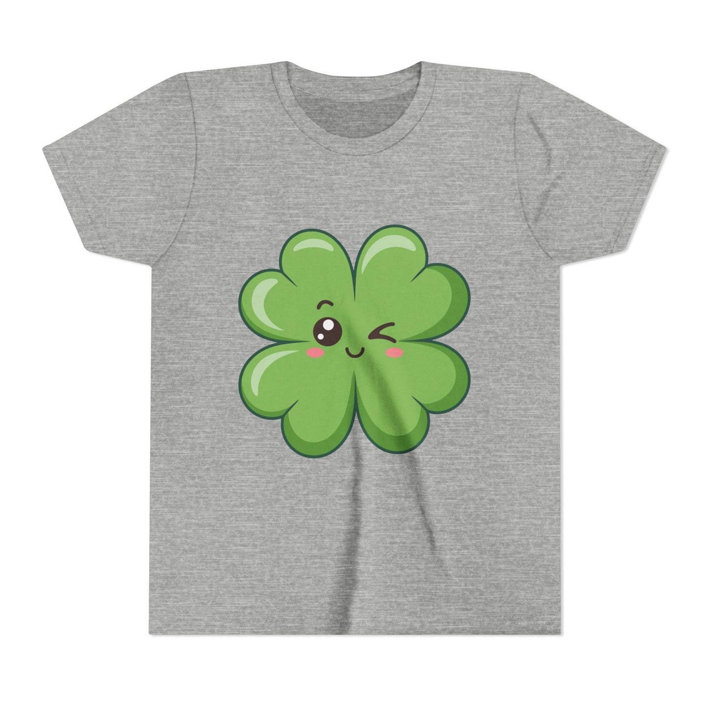 Kawaii Lucky Four-Leaf Clover Youth Tee | Cute St. Patrick's Day Shirt