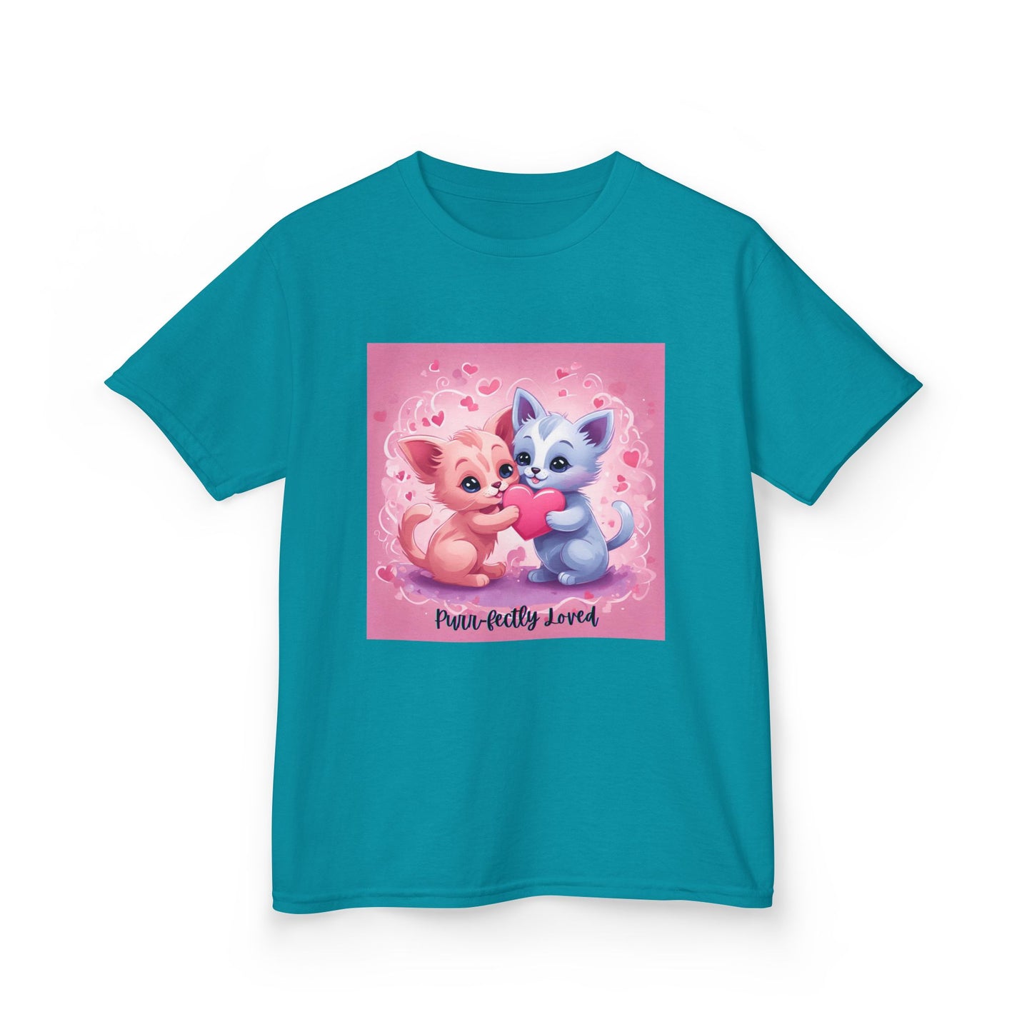 Purr-fectly Loved - Pink & Blue Kittens Valentine's Kids Tee