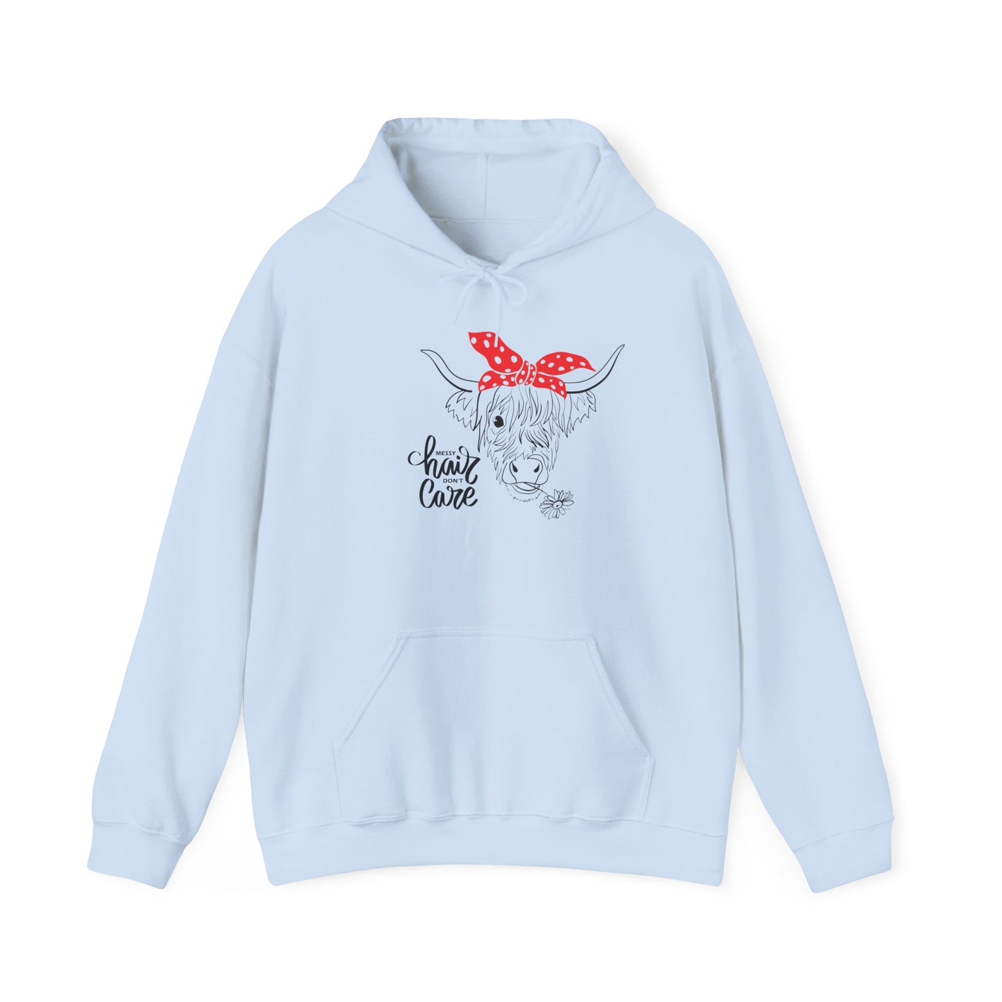 Sassy Highland Cow - Messy Hair, Don't Care Hoodie | Farmhouse Sweatshirt, Cozy Unisex Hooded Sweatshirt