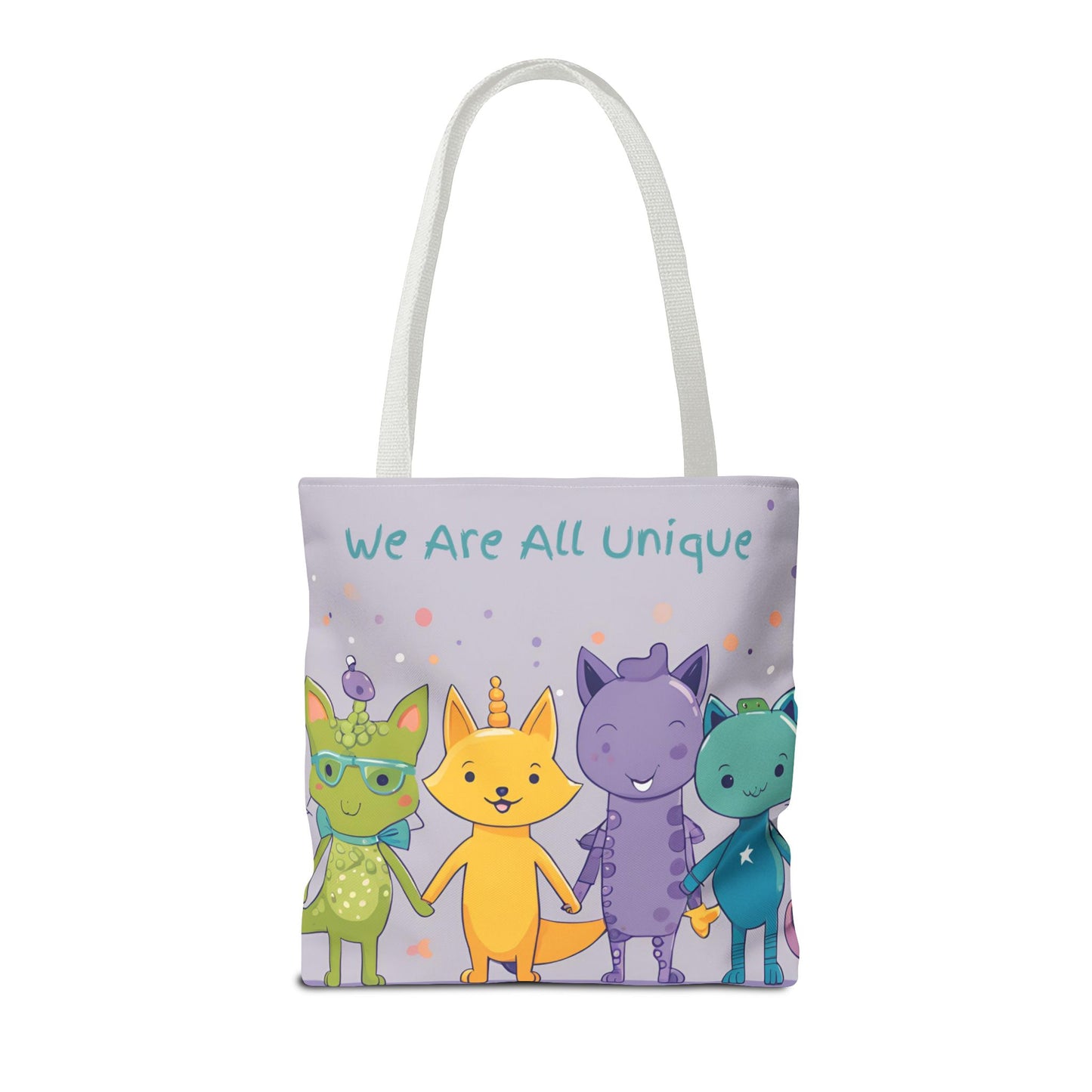 We Are All Unique 4 Animal Friends Tote Bag - Cute, Inclusive, Kid-friendly Design