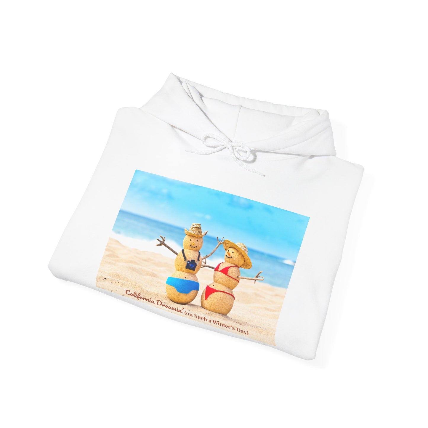 Funny Christmas Beach Hoodie | Mr. & Mrs. Sand Snowman | California Holiday Sweatshirt | Warm Coastal Gift | Unisex Winter Hoodie