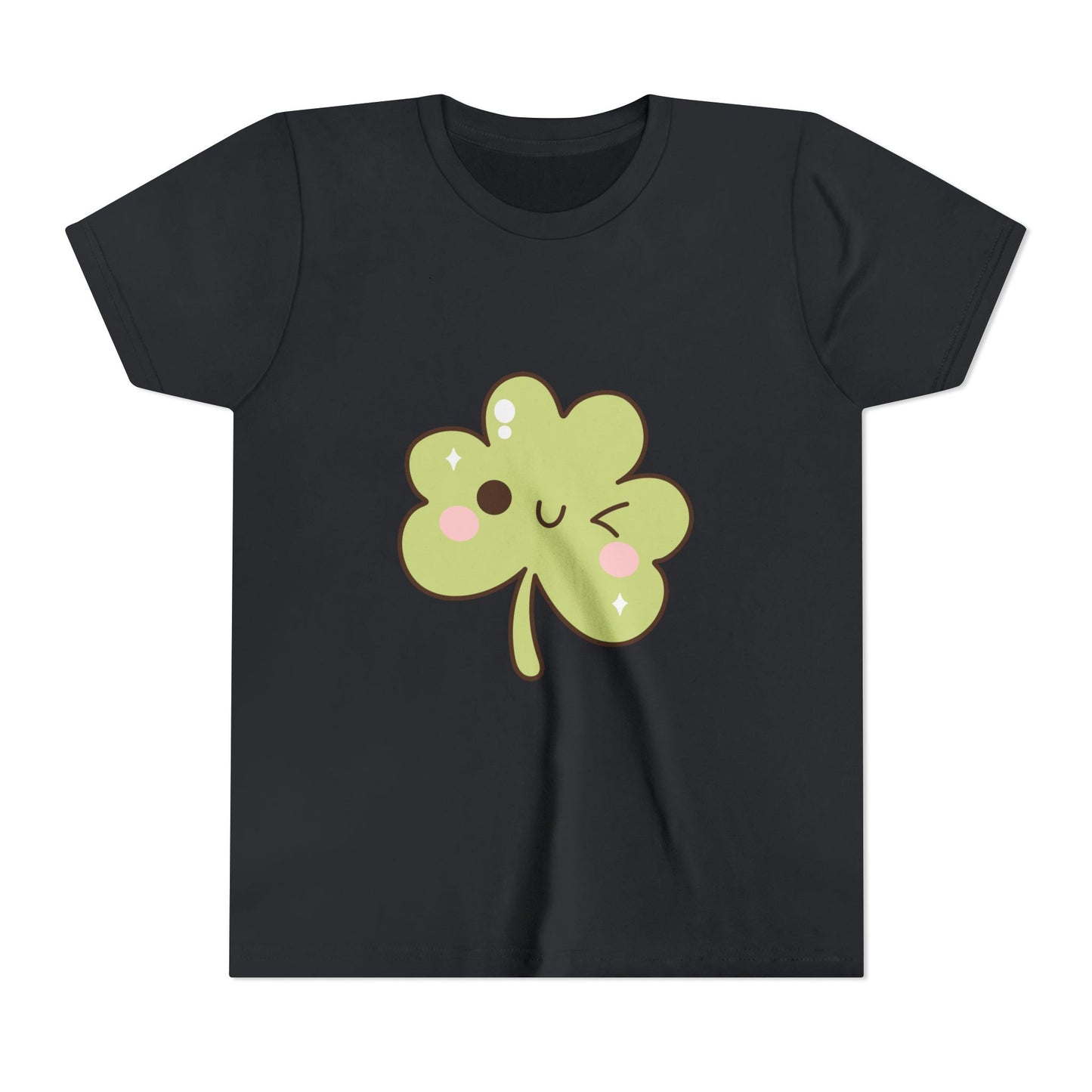 Kawaii Smiling Shamrock Youth Tee | Cute Clover St. Patrick's Day Shirt