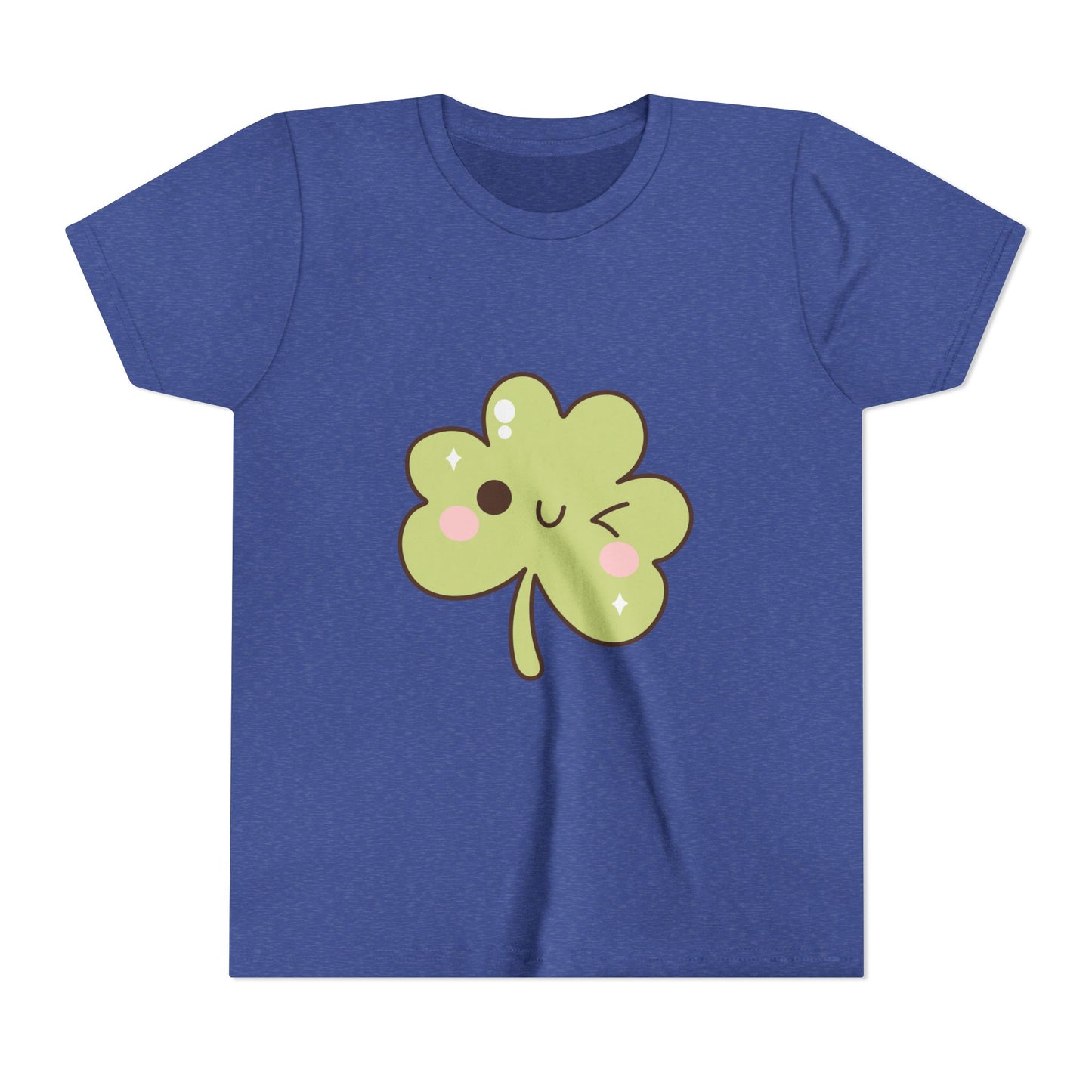 Kawaii Smiling Shamrock Youth Tee | Cute Clover St. Patrick's Day Shirt