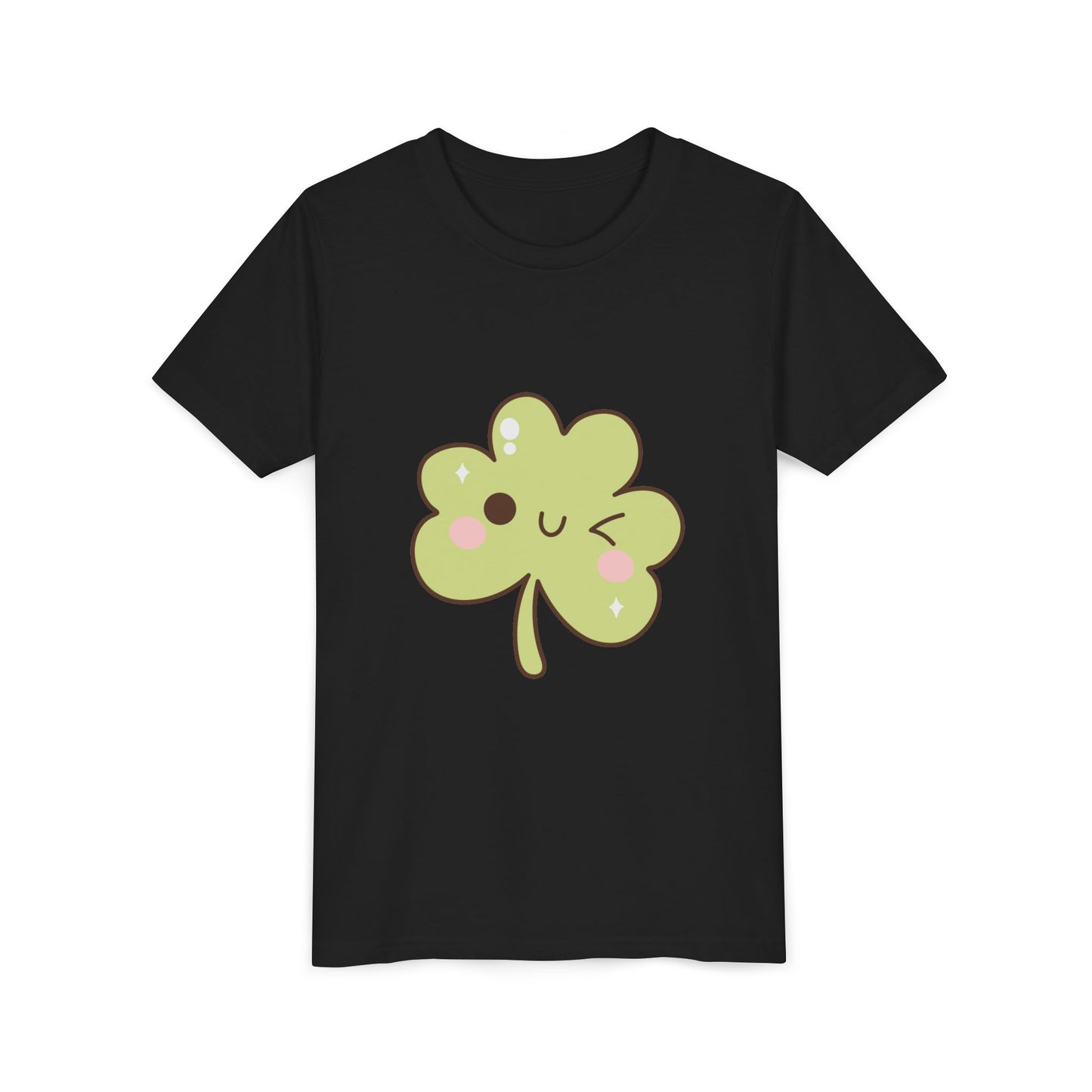 Kawaii Smiling Shamrock Youth Tee | Cute Clover St. Patrick's Day Shirt