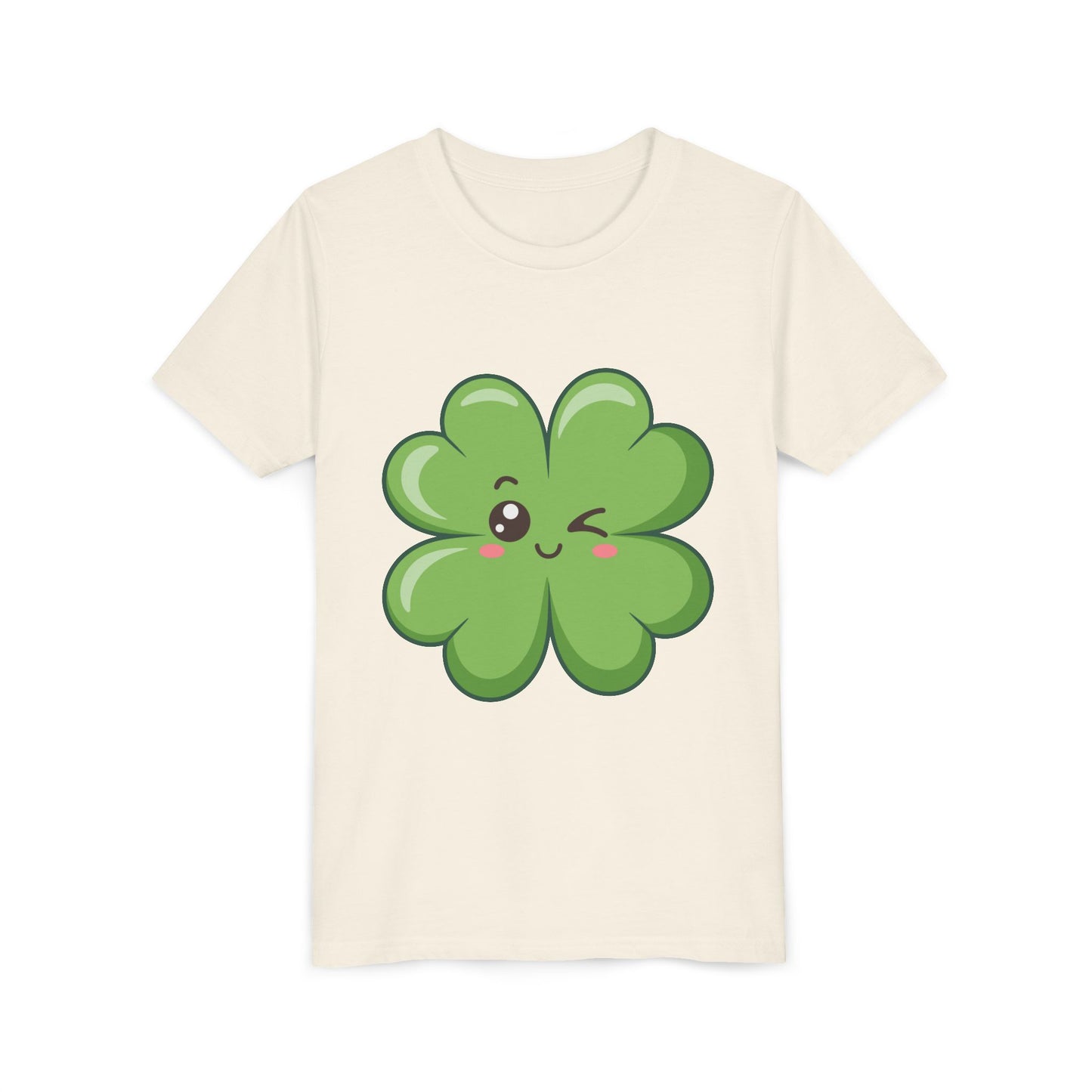 Kawaii Lucky Four-Leaf Clover Youth Tee | Cute St. Patrick's Day Shirt