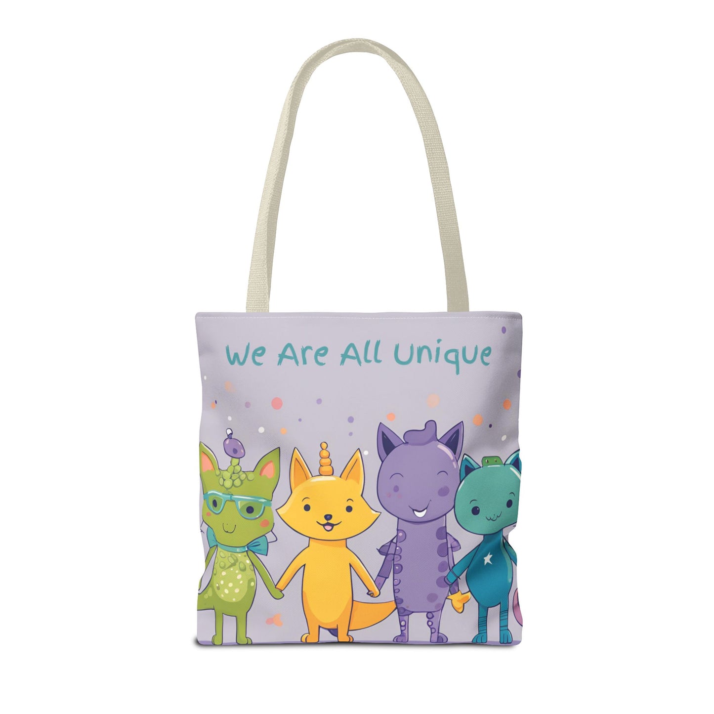 We Are All Unique 4 Animal Friends Tote Bag - Cute, Inclusive, Kid-friendly Design
