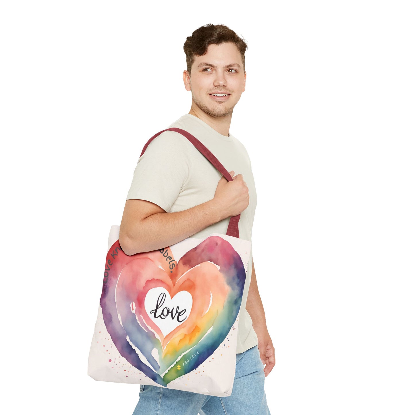 Love Knows No Labels Watercolor Heart Tote Bag - Celebrate Diversity &Unity