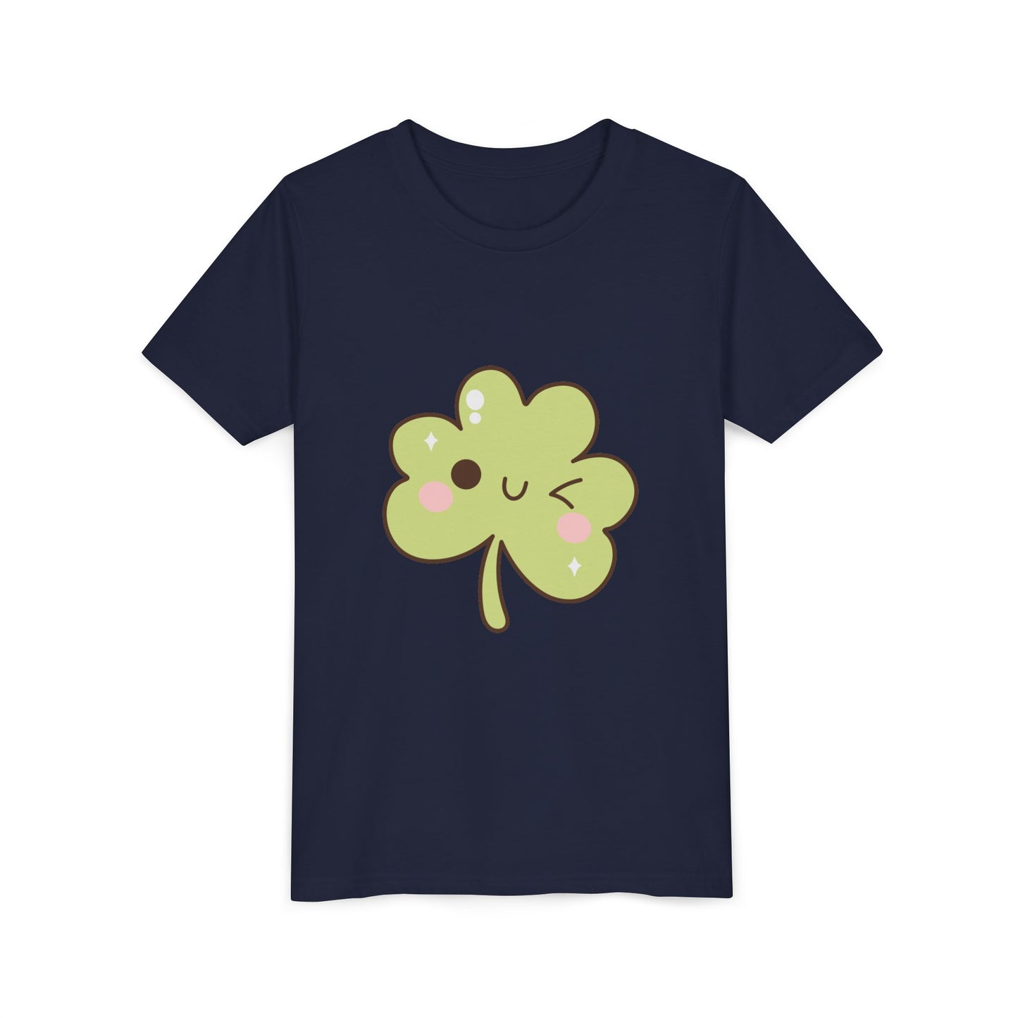 Kawaii Smiling Shamrock Youth Tee | Cute Clover St. Patrick's Day Shirt