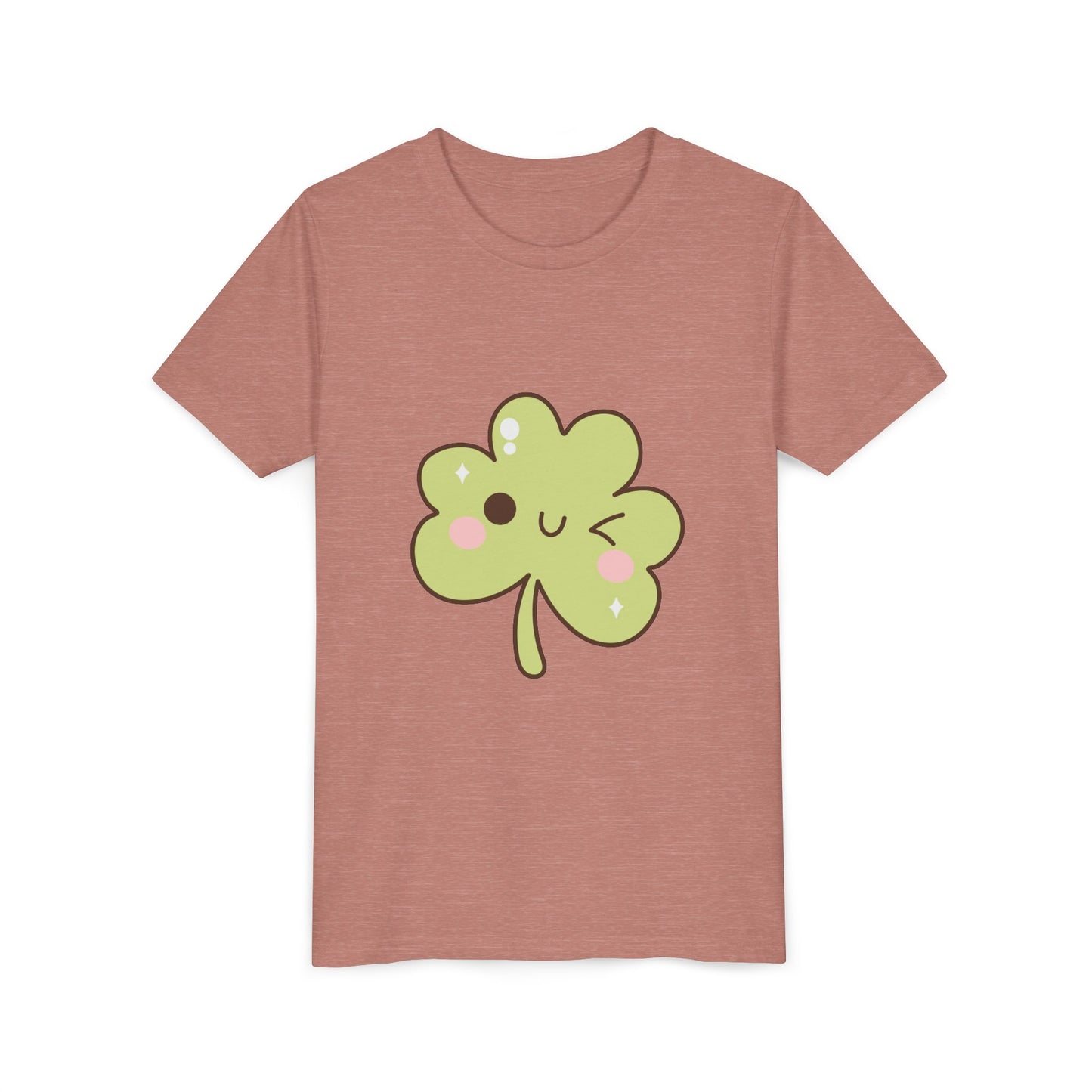 Kawaii Smiling Shamrock Youth Tee | Cute Clover St. Patrick's Day Shirt