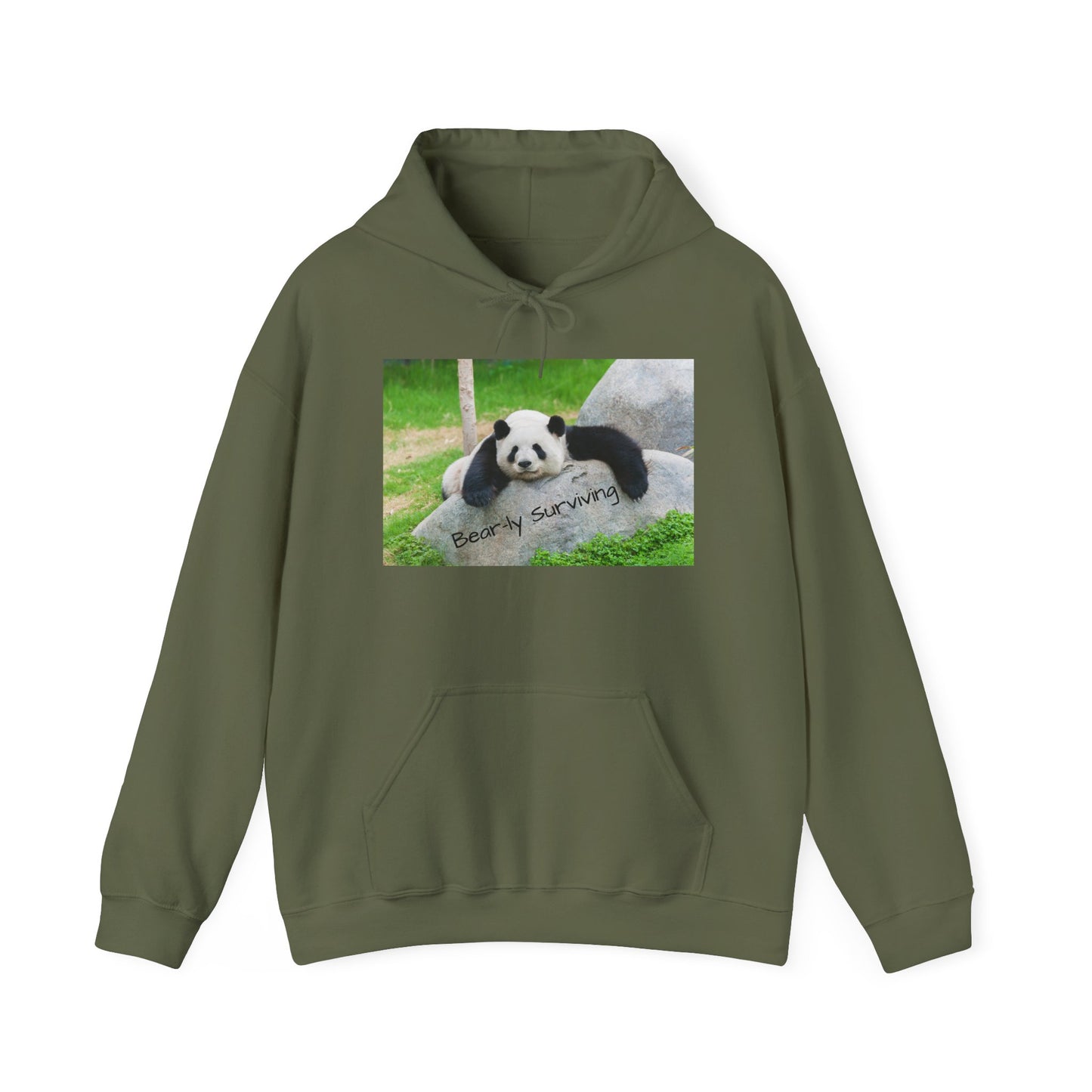 Funny Panda Hoodie | Bear-ly Surviving Sweatshirt | Lazy Mood Cozy Hoodie | Mental Health Humor Gift | Unisex Loungewear | Panda Lover