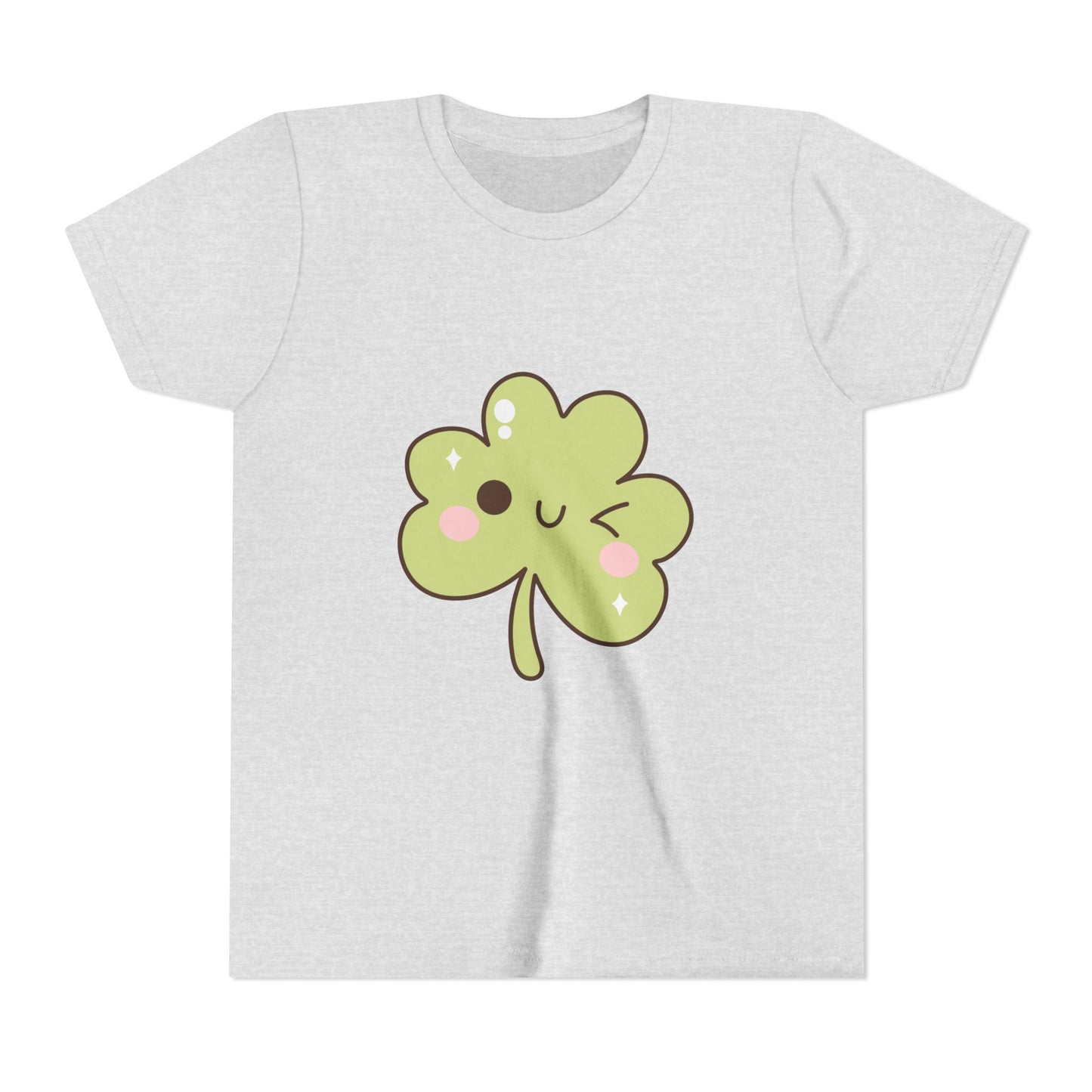 Kawaii Smiling Shamrock Youth Tee | Cute Clover St. Patrick's Day Shirt