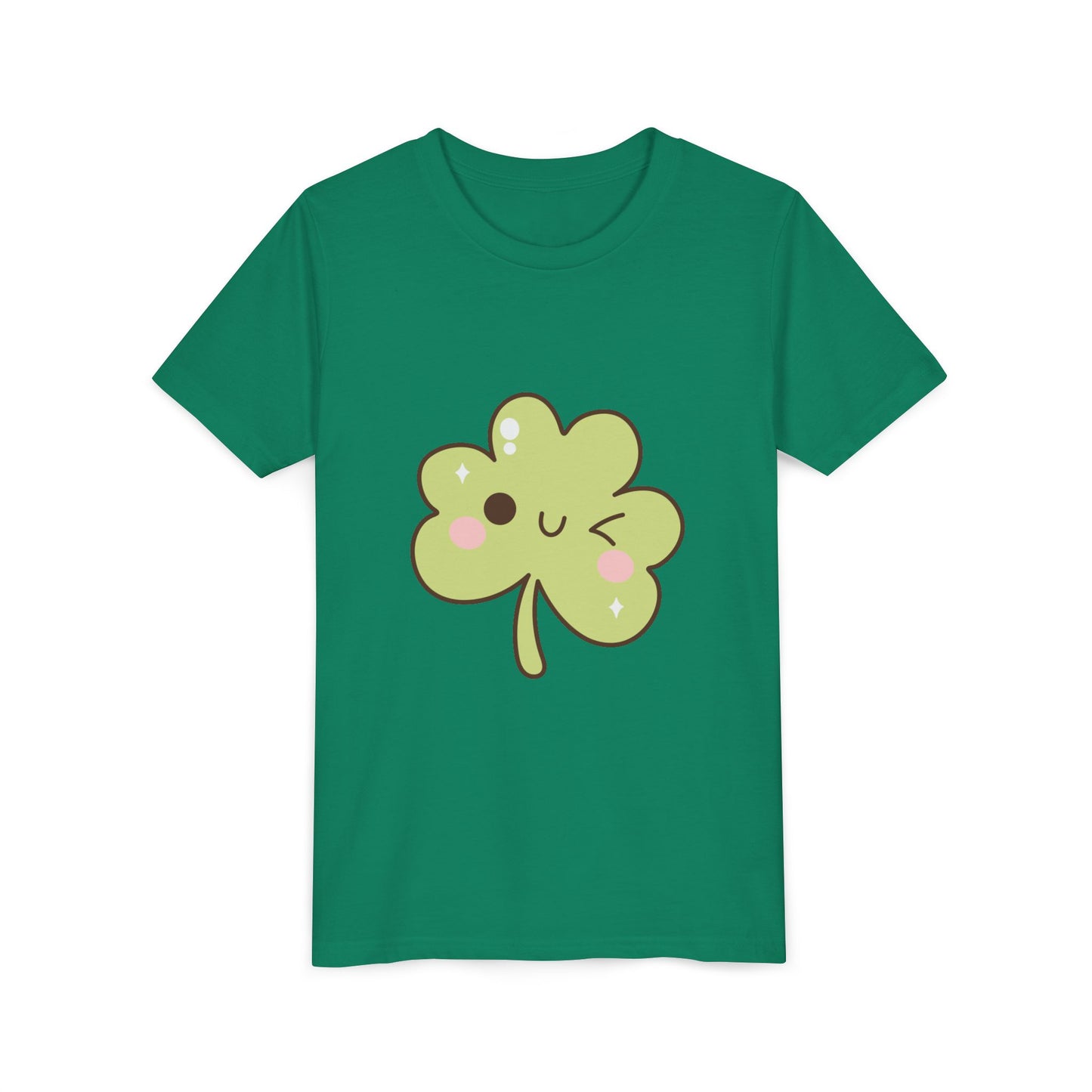 Kawaii Smiling Shamrock Youth Tee | Cute Clover St. Patrick's Day Shirt