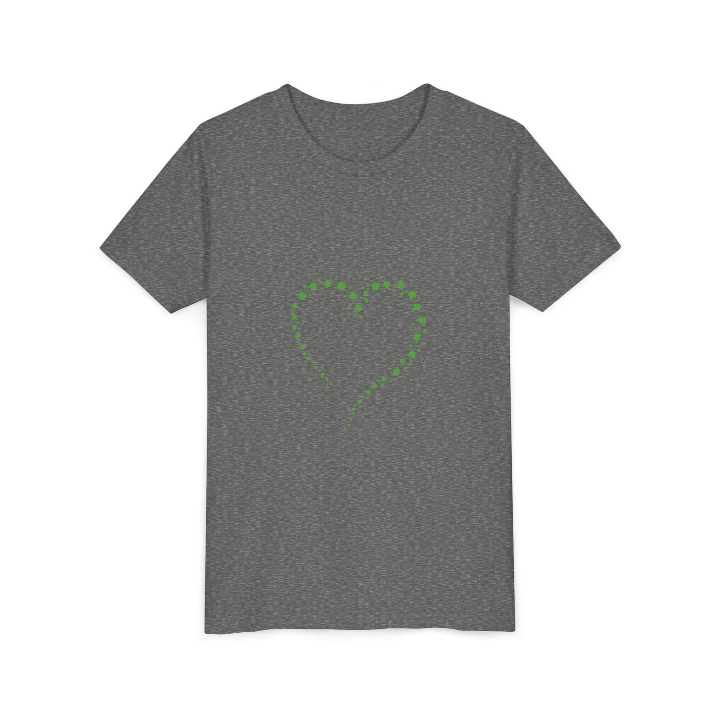 Green Heart Dotted Design Youth Tee | St. Patrick's Day Shamrock Motif