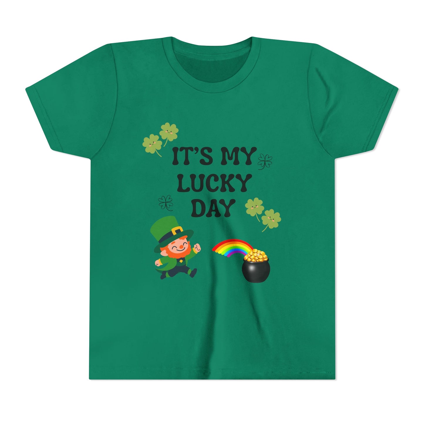 It's My Lucky Day Youth Tee | St. Patrick's Day Leprechaun, Shamrocks, Rainbow Pot of Gold