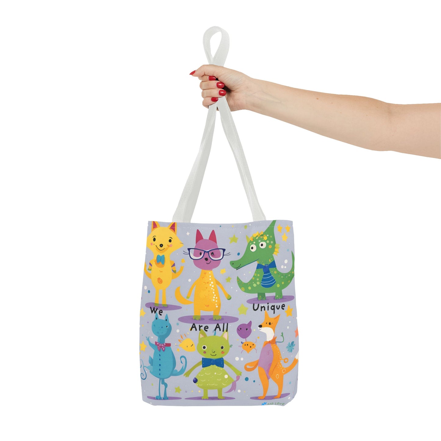 We Are All Unique 6 Animal Friends Tote Bag - Vibrant, Inclusive, Kid-Friendly Art