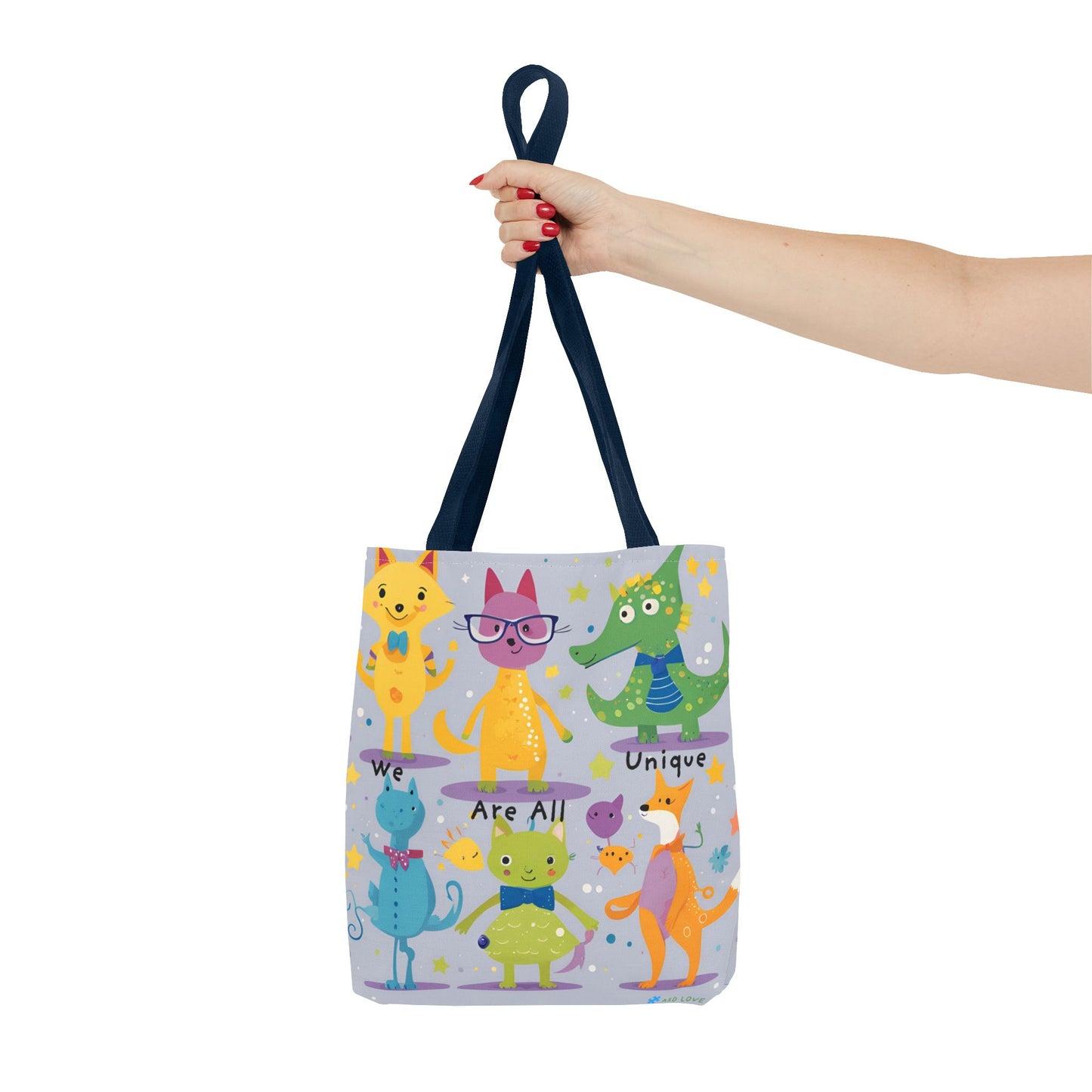 We Are All Unique 6 Animal Friends Tote Bag - Vibrant, Inclusive, Kid-Friendly Art