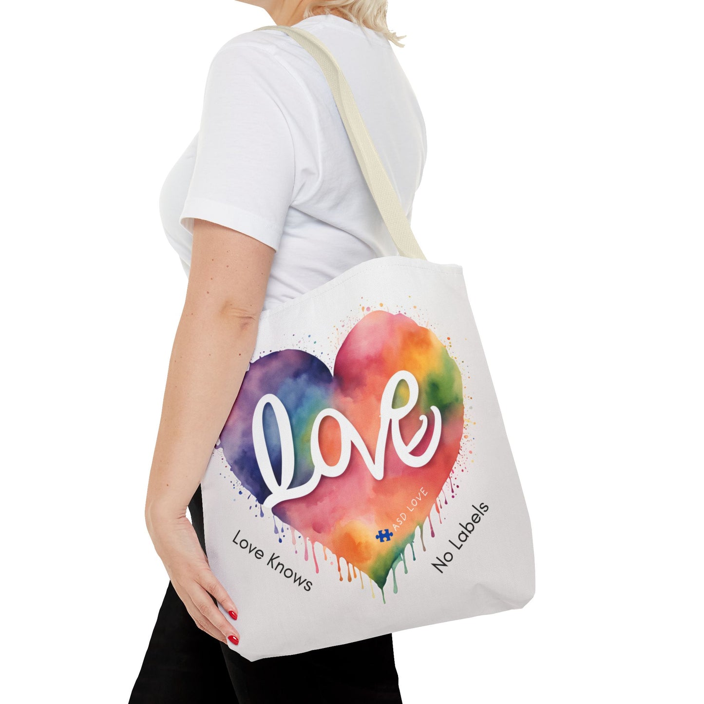 Love Knows No Labels Heart Drip Tote Bag - Show Your Pride & Inclusivity