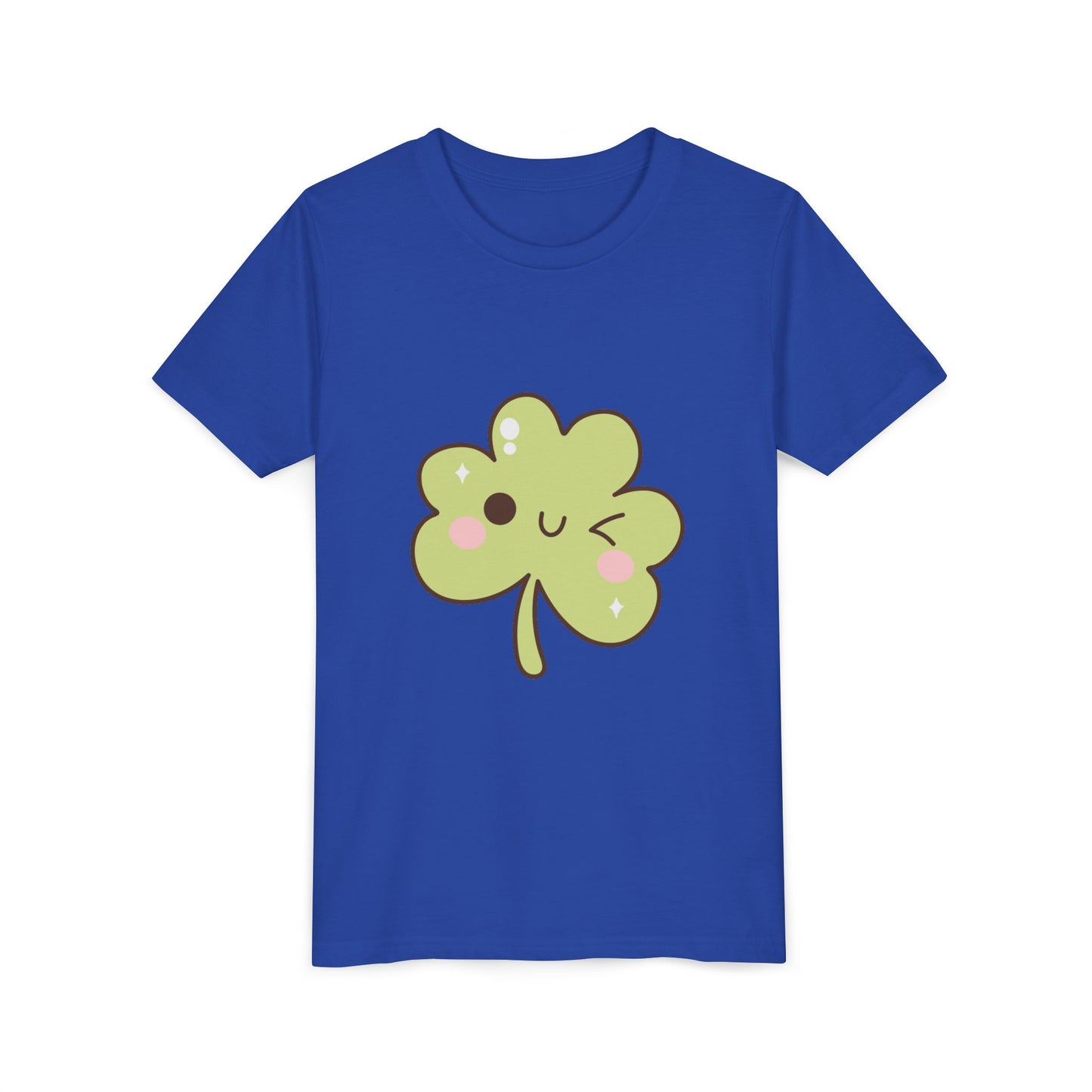 Kawaii Smiling Shamrock Youth Tee | Cute Clover St. Patrick's Day Shirt
