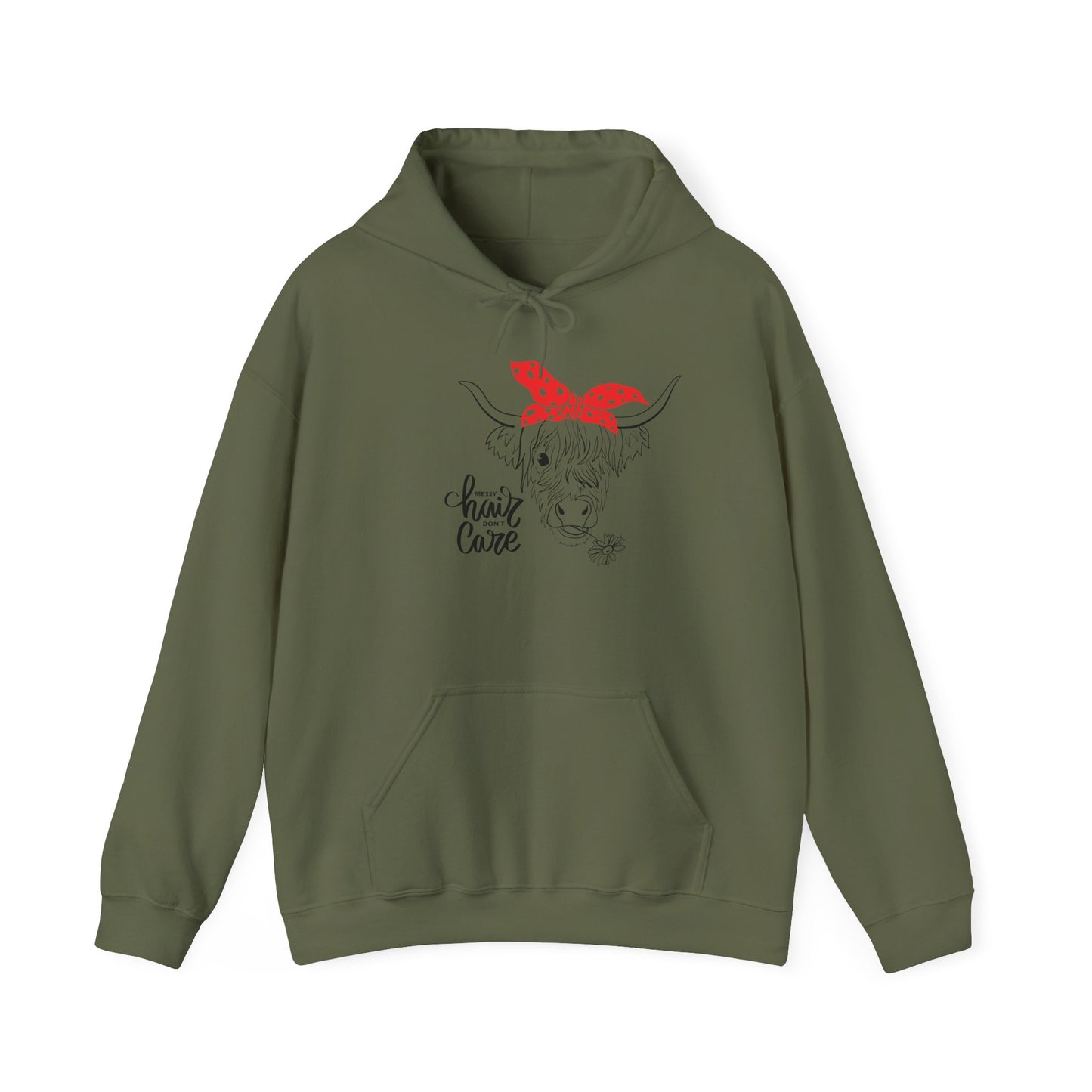Sassy Highland Cow - Messy Hair, Don't Care Hoodie | Farmhouse Sweatshirt, Cozy Unisex Hooded Sweatshirt