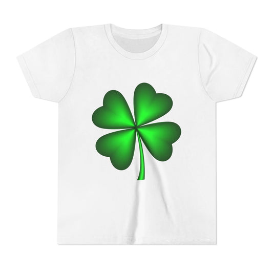 Green Four-Leaf Clover Youth Tee | St. Patrick's Day Shamrock Shirt