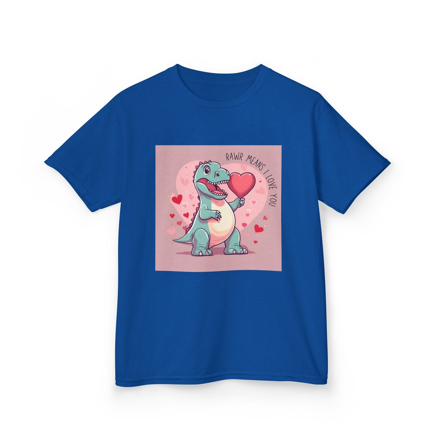 RAWR Means I LOVE YOU - Blue Dino Valentine's Kids Tee