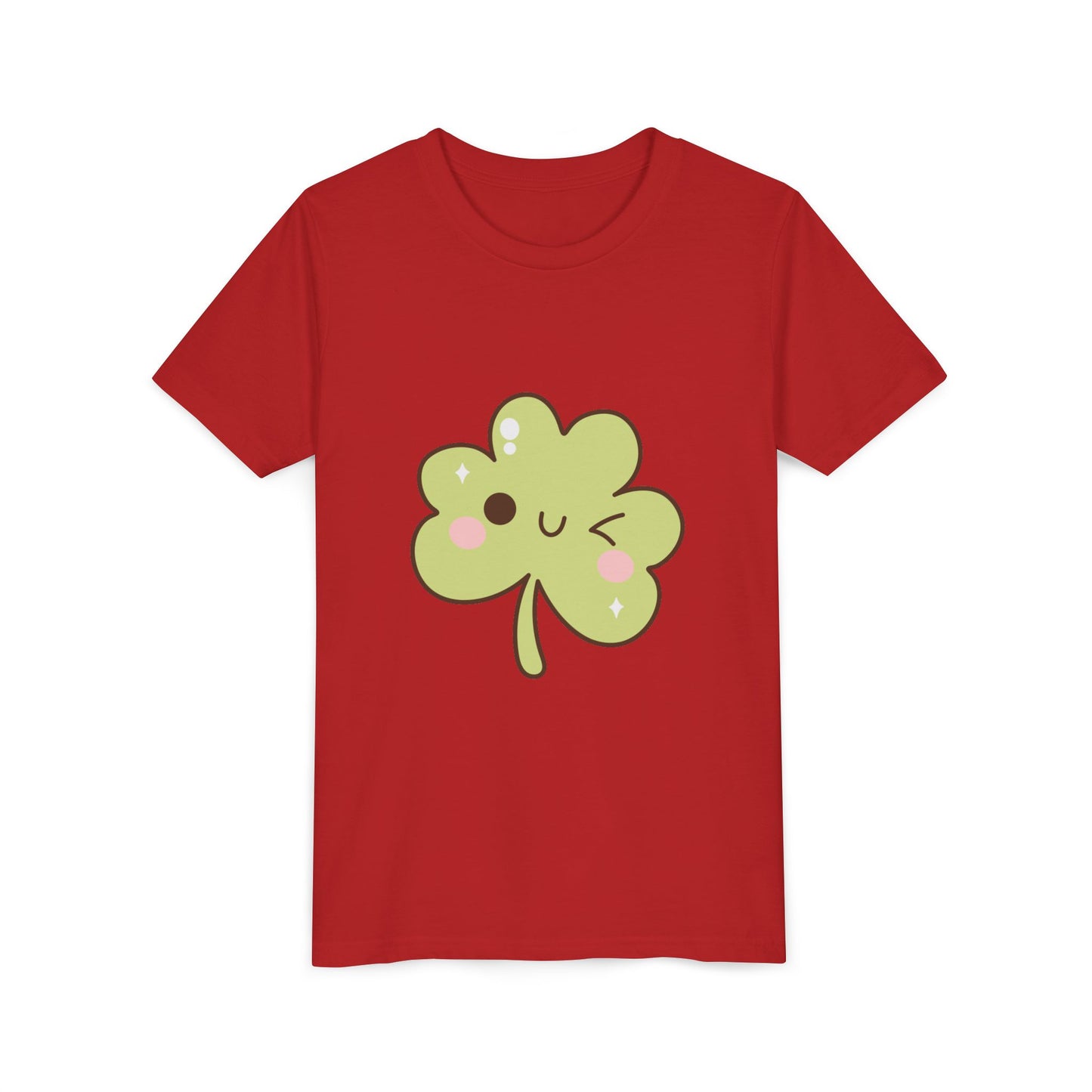 Kawaii Smiling Shamrock Youth Tee | Cute Clover St. Patrick's Day Shirt