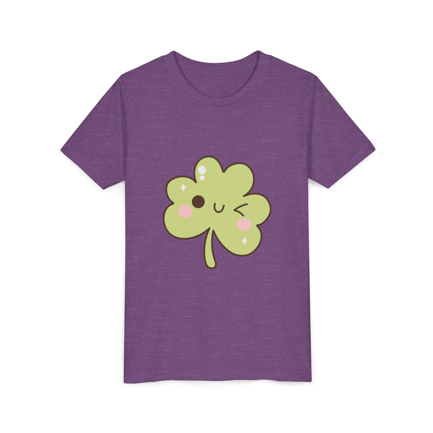 Kawaii Smiling Shamrock Youth Tee | Cute Clover St. Patrick's Day Shirt