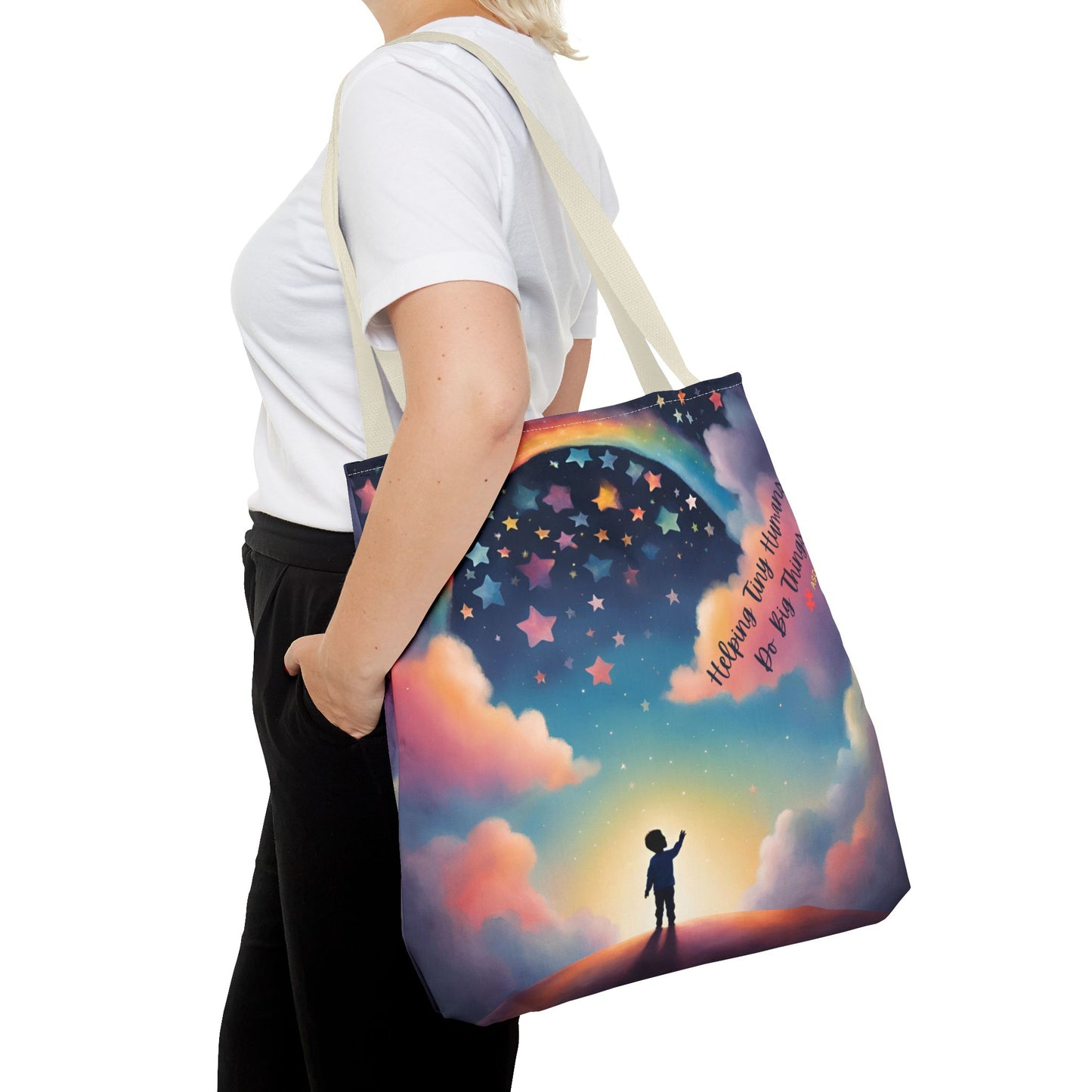 Helping Tiny Humans Do Big Things Tote - Inspiring Kids to Reach for the Stars
