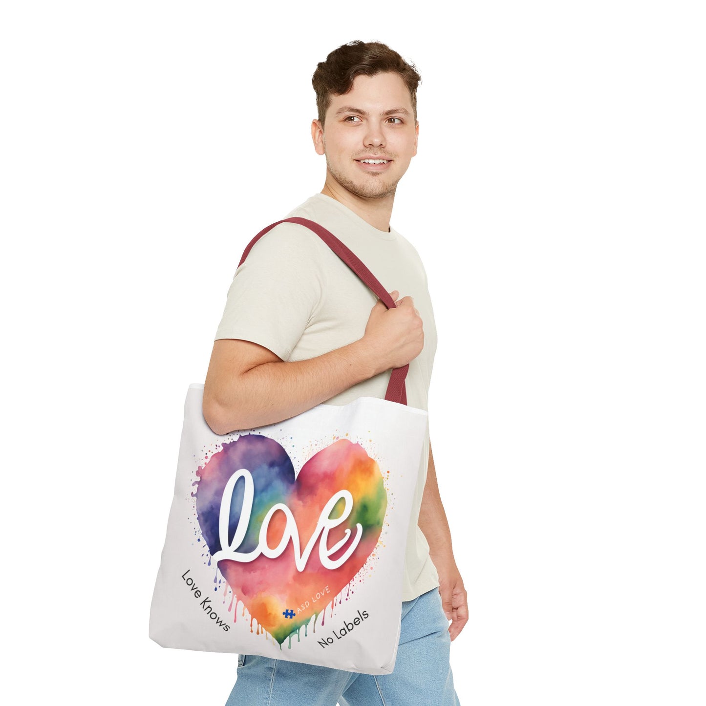 Love Knows No Labels Heart Drip Tote Bag - Show Your Pride & Inclusivity
