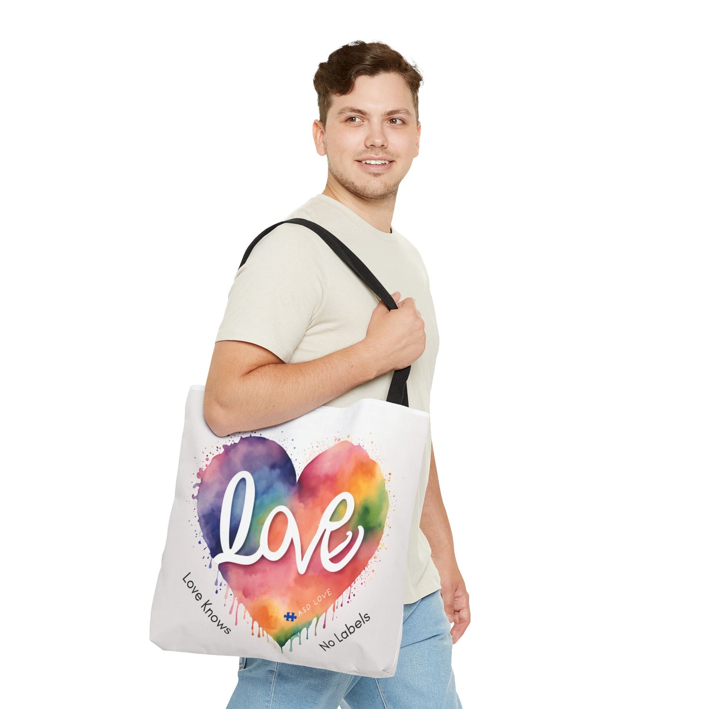 Love Knows No Labels Heart Drip Tote Bag - Show Your Pride & Inclusivity
