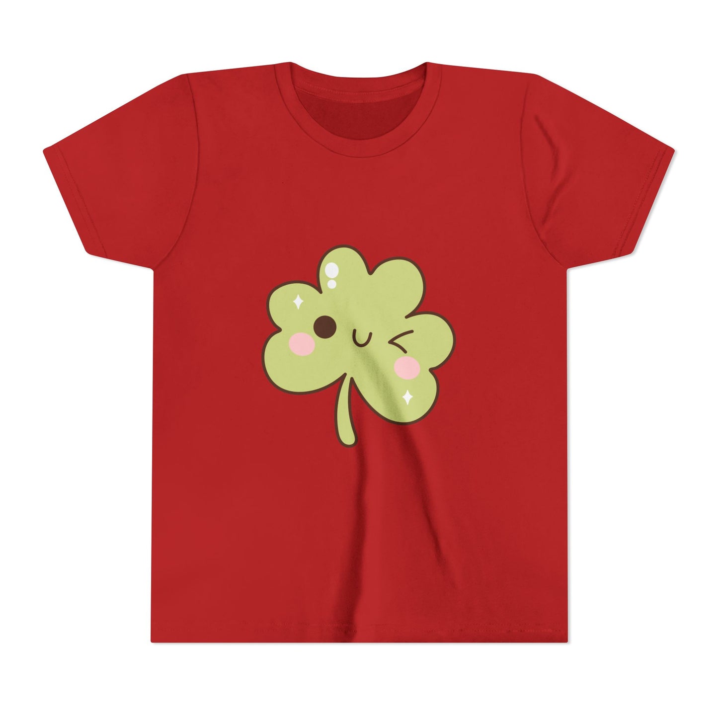 Kawaii Smiling Shamrock Youth Tee | Cute Clover St. Patrick's Day Shirt