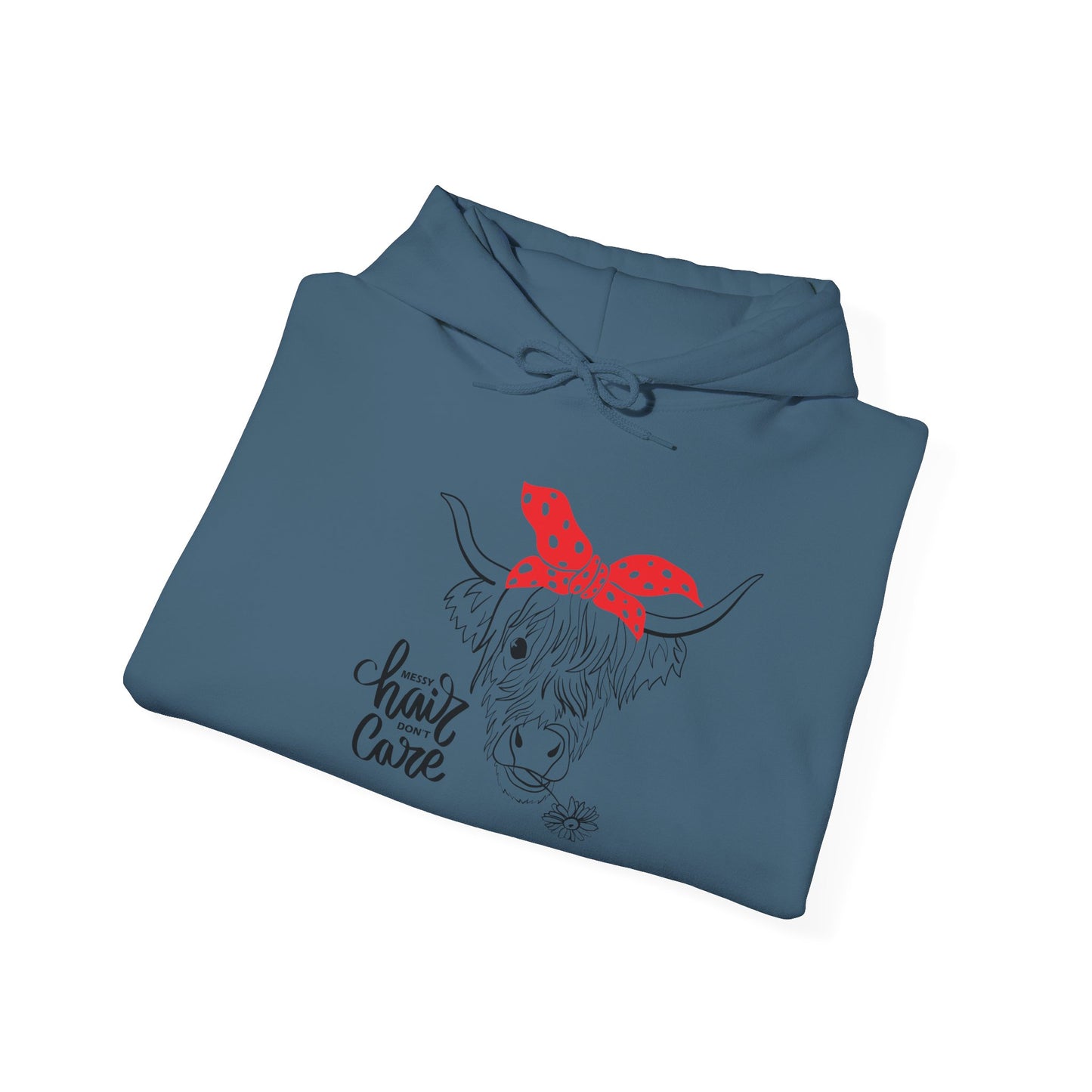 Sassy Highland Cow - Messy Hair, Don't Care Hoodie | Farmhouse Sweatshirt, Cozy Unisex Hooded Sweatshirt