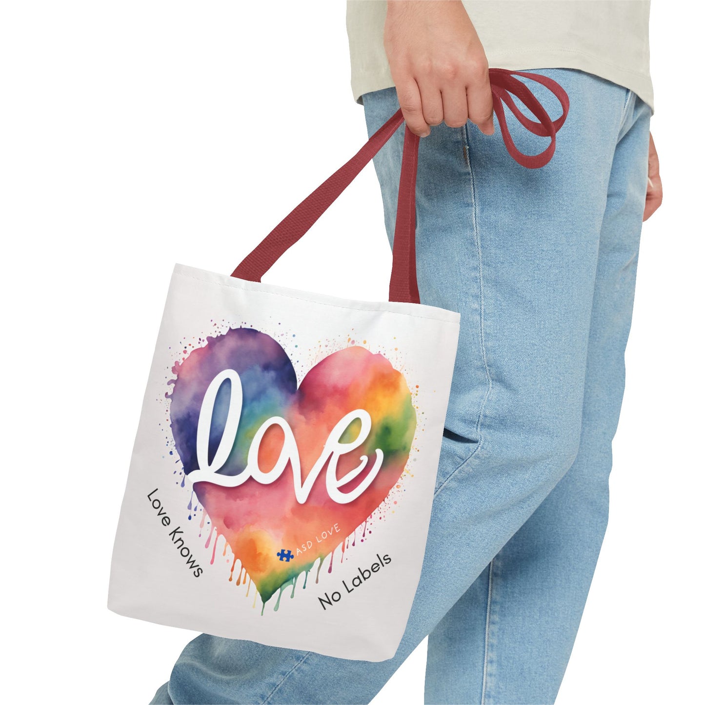 Love Knows No Labels Heart Drip Tote Bag - Show Your Pride & Inclusivity