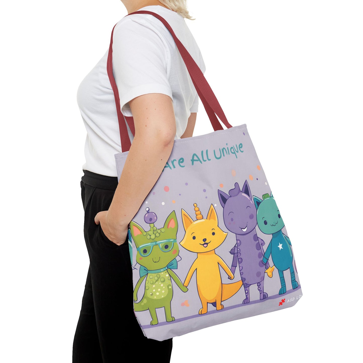 We Are All Unique 4 Animal Friends Tote Bag - Cute, Inclusive, Kid-friendly Design