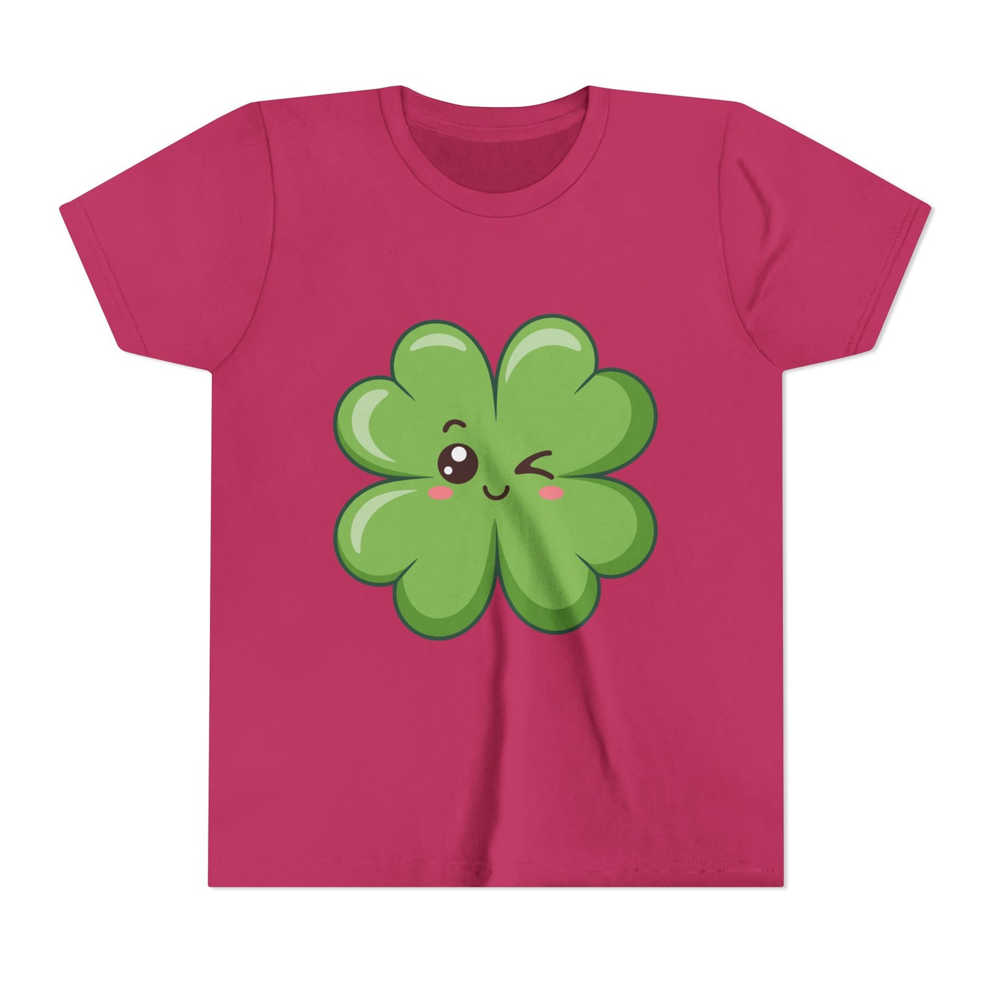 Kawaii Lucky Four-Leaf Clover Youth Tee | Cute St. Patrick's Day Shirt