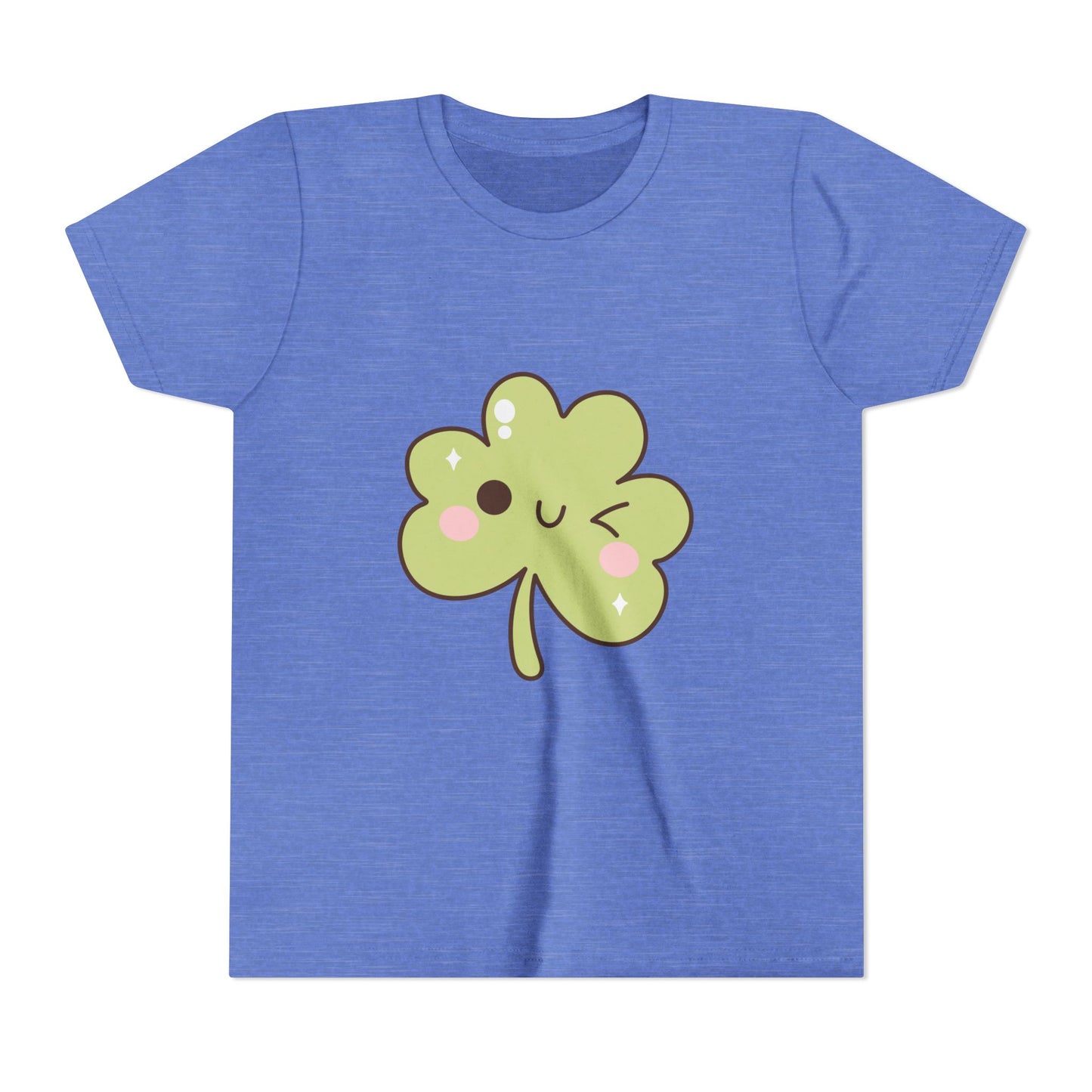Kawaii Smiling Shamrock Youth Tee | Cute Clover St. Patrick's Day Shirt