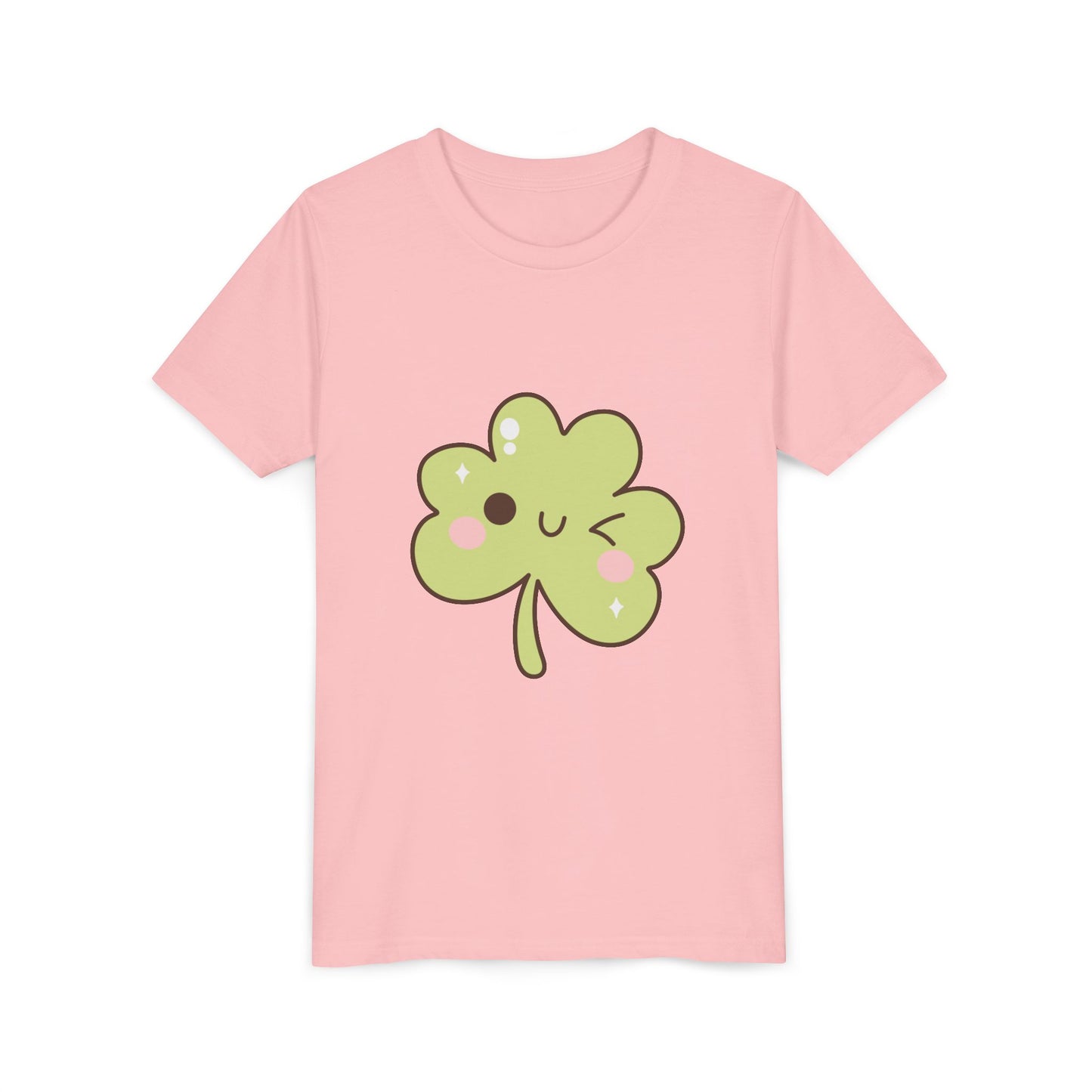 Kawaii Smiling Shamrock Youth Tee | Cute Clover St. Patrick's Day Shirt
