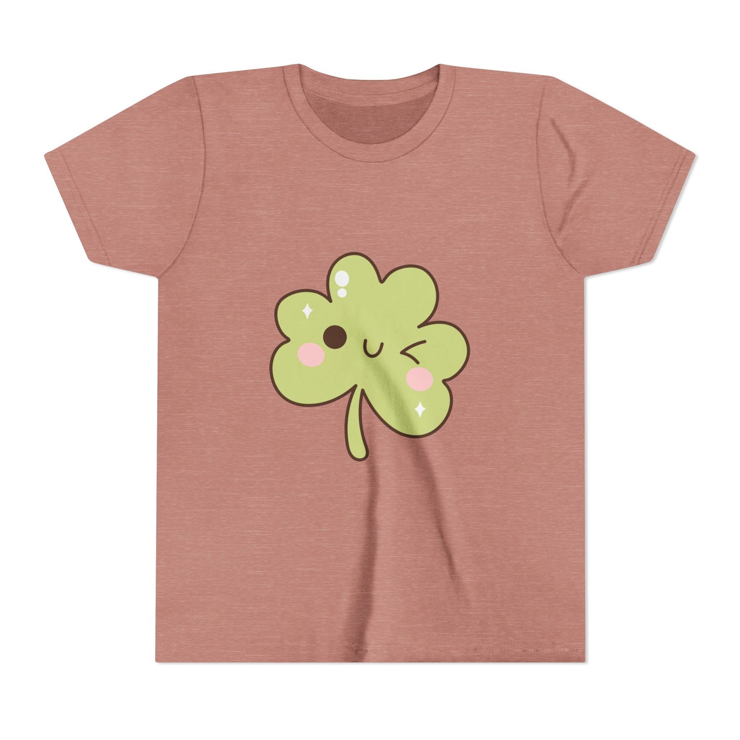 Kawaii Smiling Shamrock Youth Tee | Cute Clover St. Patrick's Day Shirt