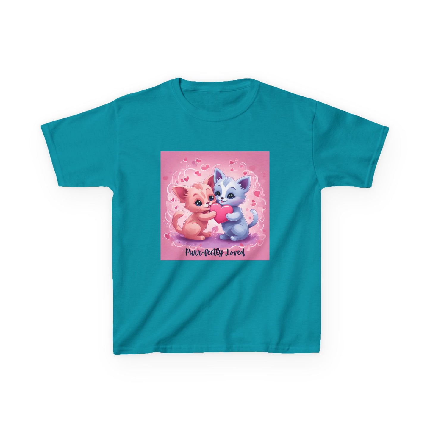 Purr-fectly Loved - Pink & Blue Kittens Valentine's Kids Tee