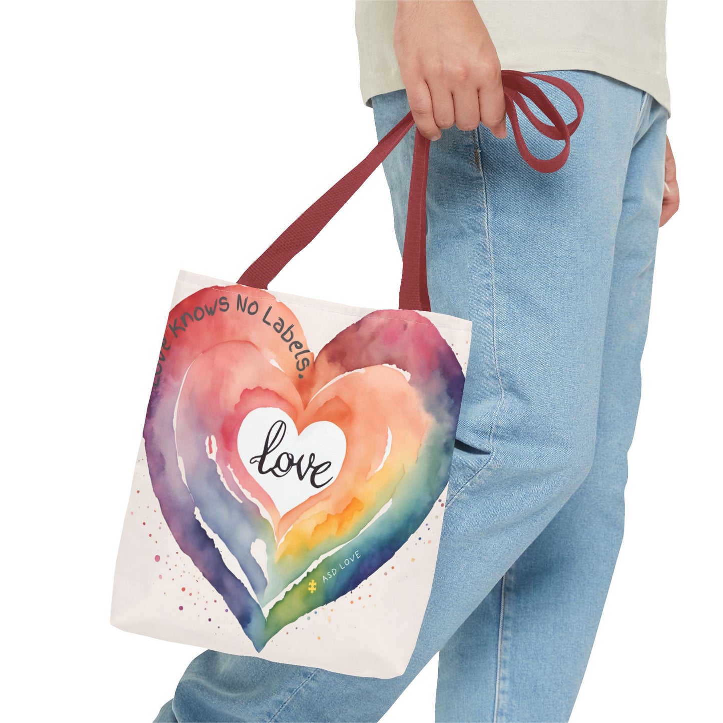 Love Knows No Labels Watercolor Heart Tote Bag - Celebrate Diversity &Unity