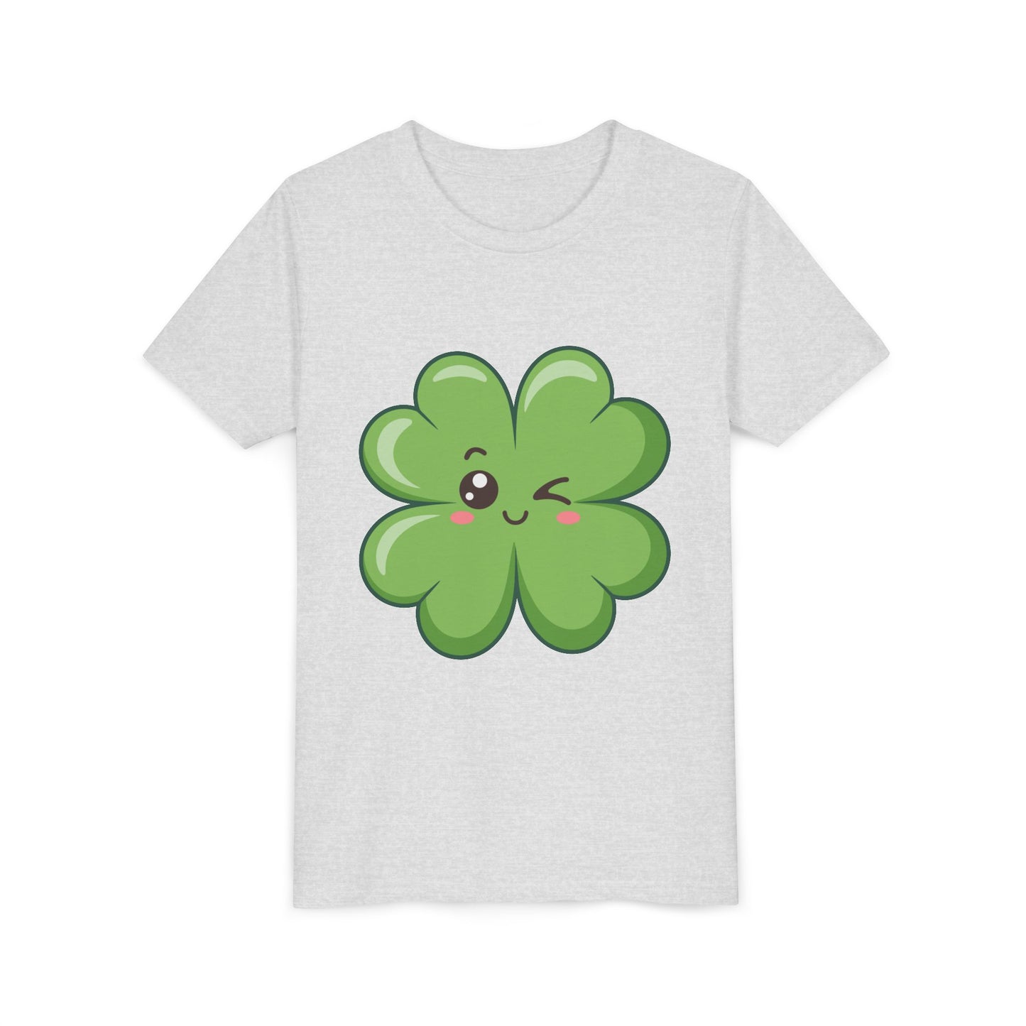 Kawaii Lucky Four-Leaf Clover Youth Tee | Cute St. Patrick's Day Shirt