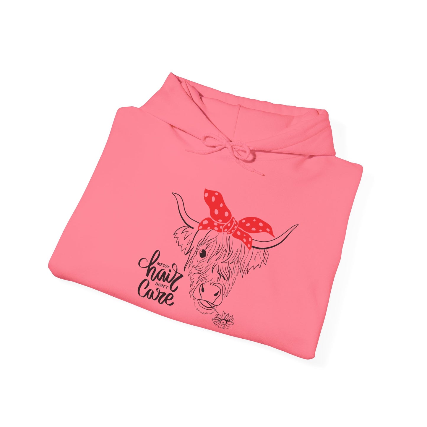 Sassy Highland Cow - Messy Hair, Don't Care Hoodie | Farmhouse Sweatshirt, Cozy Unisex Hooded Sweatshirt